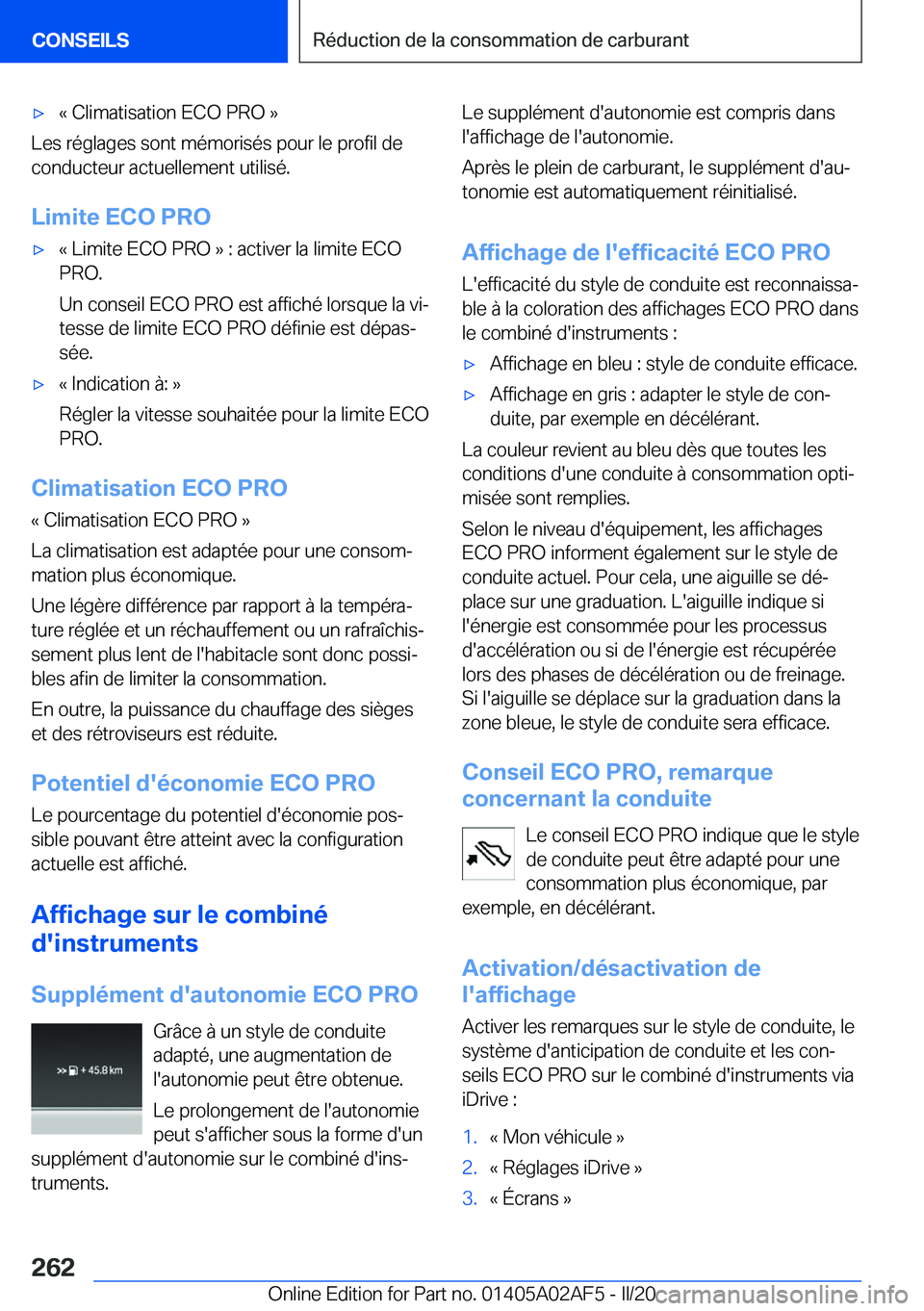 BMW X1 2020  Notices Demploi (in French) 'x�k��C�l�i�m�a�t�i�s�a�t�i�o�n��E�C�O��P�R�O��{
�L�e�s��r�é�g�l�a�g�e�s��s�o�n�t��m�é�m�o�r�i�s�é�s��p�o�u�r��l�e��p�r�o�f�i�l��d�e
�c�o�n�d�u�c�t�e�u�r��a�c�t�u�e�l�l�e�m�e�n�t��