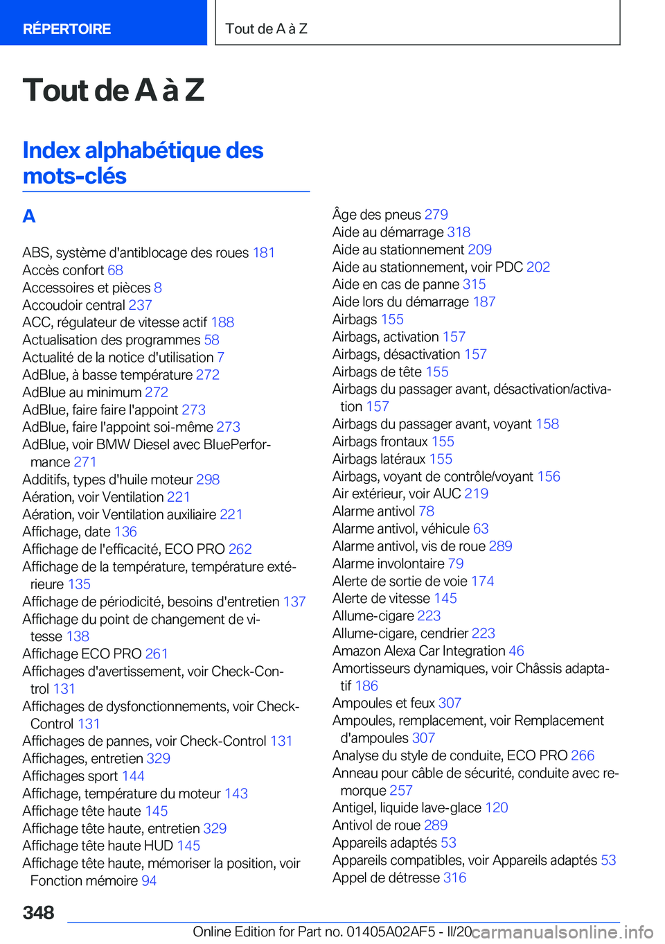BMW X1 2020  Notices Demploi (in French) �T�o�u�t��d�e��A��