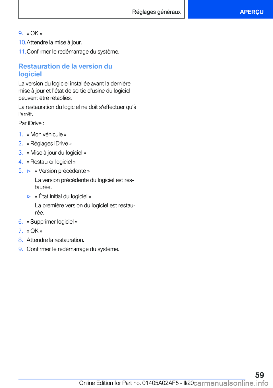 BMW X1 2020  Notices Demploi (in French) �9�.�k��O�K��{�1�0�.�A�t�t�e�n�d�r�e��l�a��m�i�s�e��