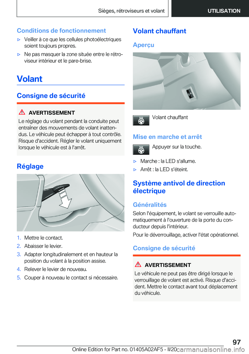 BMW X1 2020  Notices Demploi (in French) �C�o�n�d�i�t�i�o�n�s��d�e��f�o�n�c�t�i�o�n�n�e�m�e�n�t'x�V�e�i�l�l�e�r��