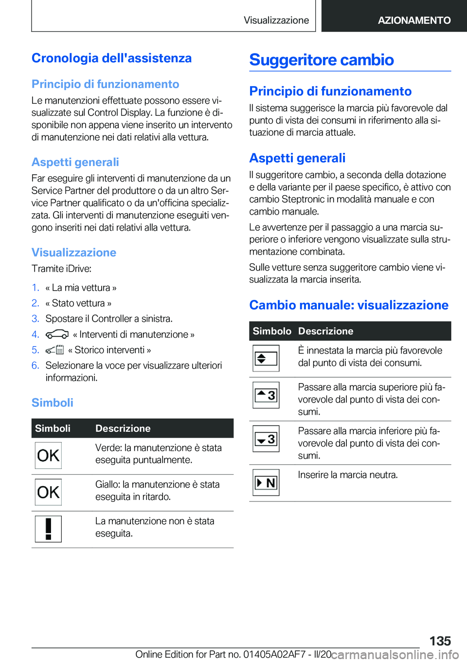 BMW X1 2020  Libretti Di Uso E manutenzione (in Italian) �C�r�o�n�o�l�o�g�i�a��d�e�l�l�'�a�s�s�i�s�t�e�n�z�a
�P�r�i�n�c�i�p�i�o��d�i��f�u�n�z�i�o�n�a�m�e�n�t�o
�L�e��m�a�n�u�t�e�n�z�i�o�n�i��e�f�f�e�t�t�u�a�t�e��p�o�s�s�o�n�o��e�s�s�e�r�e��v�i