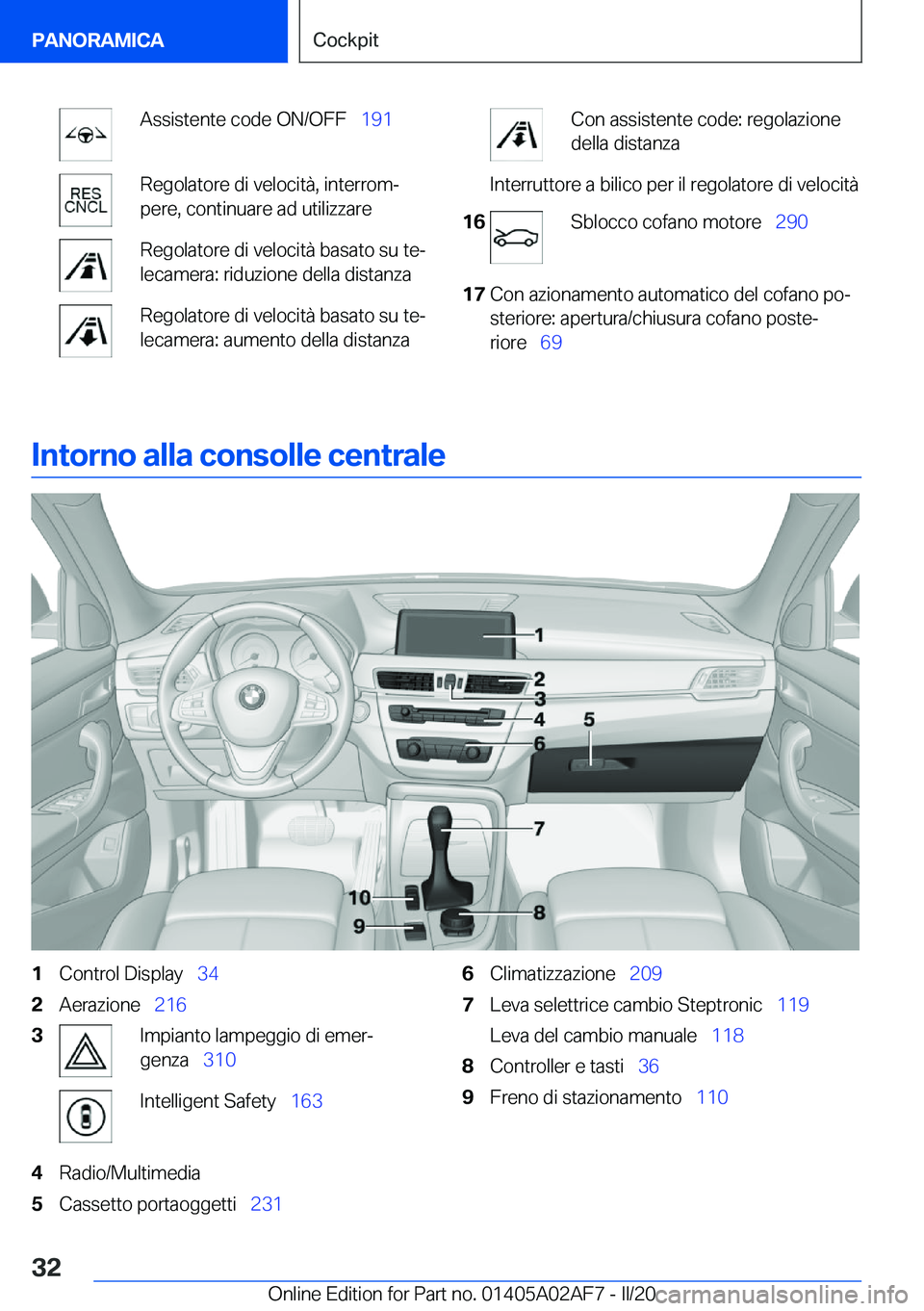 BMW X1 2020  Libretti Di Uso E manutenzione (in Italian) �A�s�s�i�s�t�e�n�t�e��c�o�d�e��O�N�/�O�F�F\_�1�9�1�R�e�g�o�l�a�t�o�r�e��d�i��v�e�l�o�c�i�t�