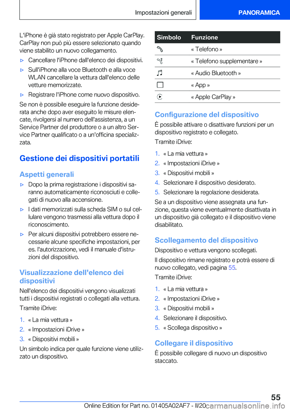 BMW X1 2020  Libretti Di Uso E manutenzione (in Italian) �L�'�i�P�h�o�n�e��è��g�i�