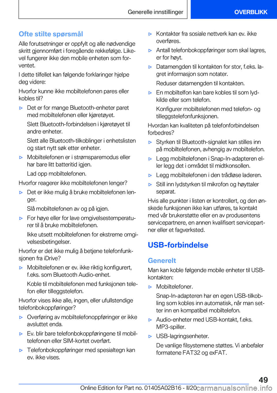 BMW X1 2020  InstruksjonsbØker (in Norwegian) �O�f�t�e��s�t�i�l�t�e��s�p�