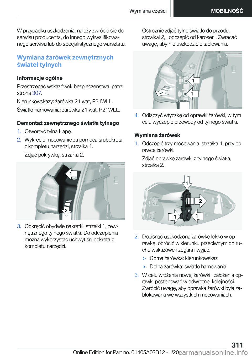 BMW X1 2020  Instrukcja obsługi (in Polish) �W��p�r�z�y�p�a�d�k�u��u�s�z�k�o�d�z�e�n�i�a�,��n�a�l�e9�y��z�w�r�