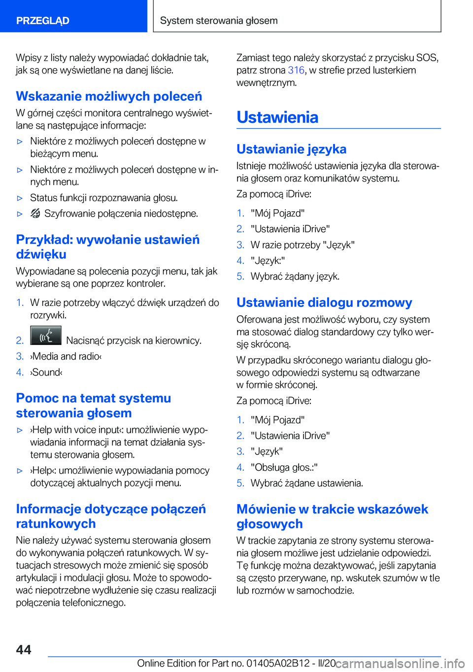 BMW X1 2020  Instrukcja obsługi (in Polish) �W�p�i�s�y��z��l�i�s�t�y��n�a�l�e9�y��w�y�p�o�w�i�a�d�a�