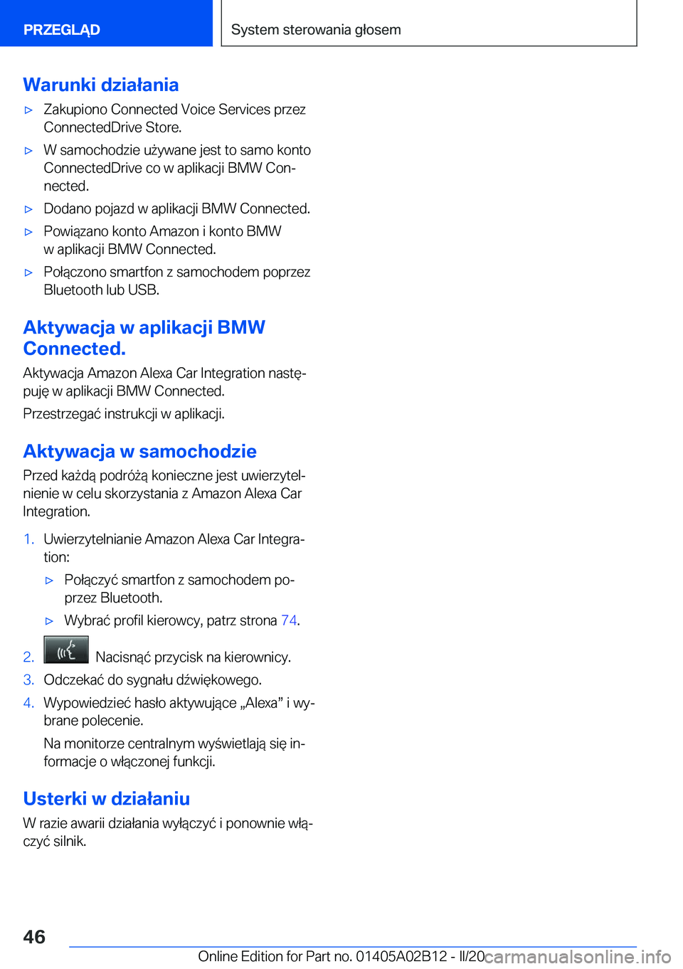 BMW X1 2020  Instrukcja obsługi (in Polish) �W�a�r�u�n�k�i��d�z�i�a�ł�a�n�i�a'x�Z�a�k�u�p�i�o�n�o��C�o�n�n�e�c�t�e�d��V�o�i�c�e��S�e�r�v�i�c�e�s��p�r�z�e�z�C�o�n�n�e�c�t�e�d�D�r�i�v�e��S�t�o�r�e�.'x�W��s�a�m�o�c�h�o�d�z�i�e��u