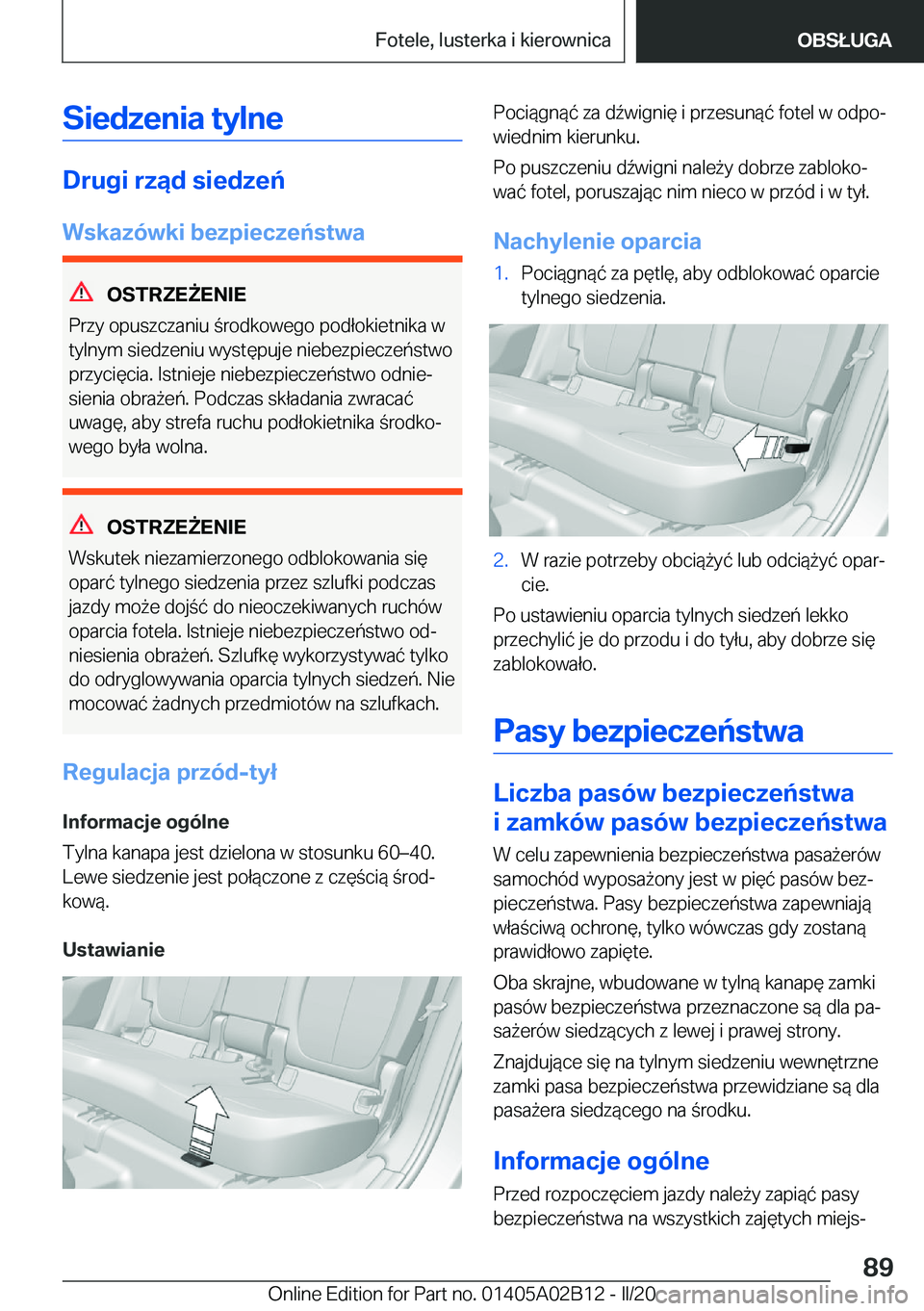 BMW X1 2020  Instrukcja obsługi (in Polish) �S�i�e�d�z�e�n�i�a��t�y�l�n�e
�D�r�u�g�i��r�z�ą�d��s�i�e�d�z�e�