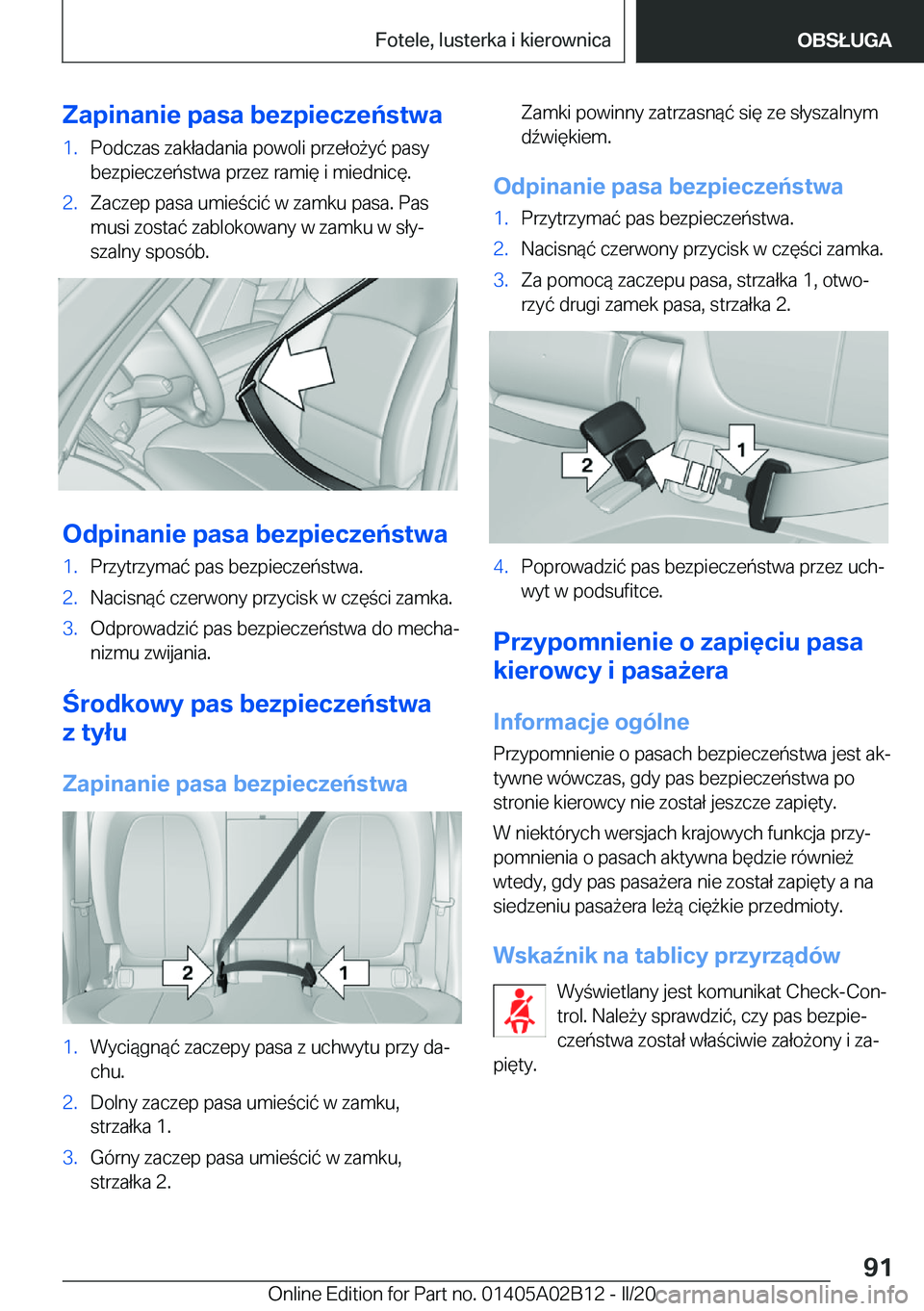 BMW X1 2020  Instrukcja obsługi (in Polish) �Z�a�p�i�n�a�n�i�e��p�a�s�a��b�e�z�p�i�e�c�z�e�