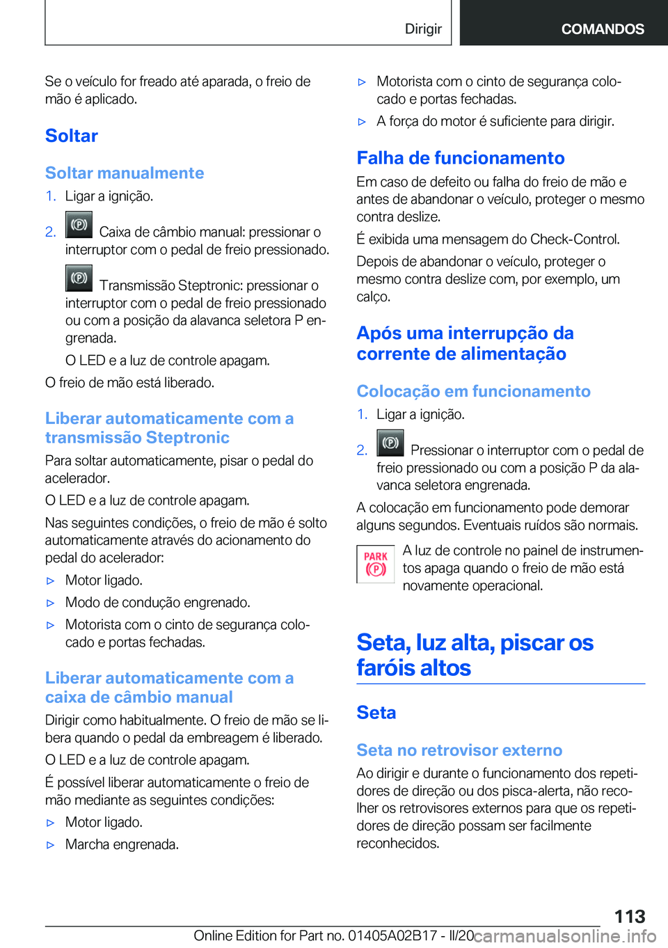 BMW X1 2020  Manual do condutor (in Portuguese) �S�e��o��v�e�