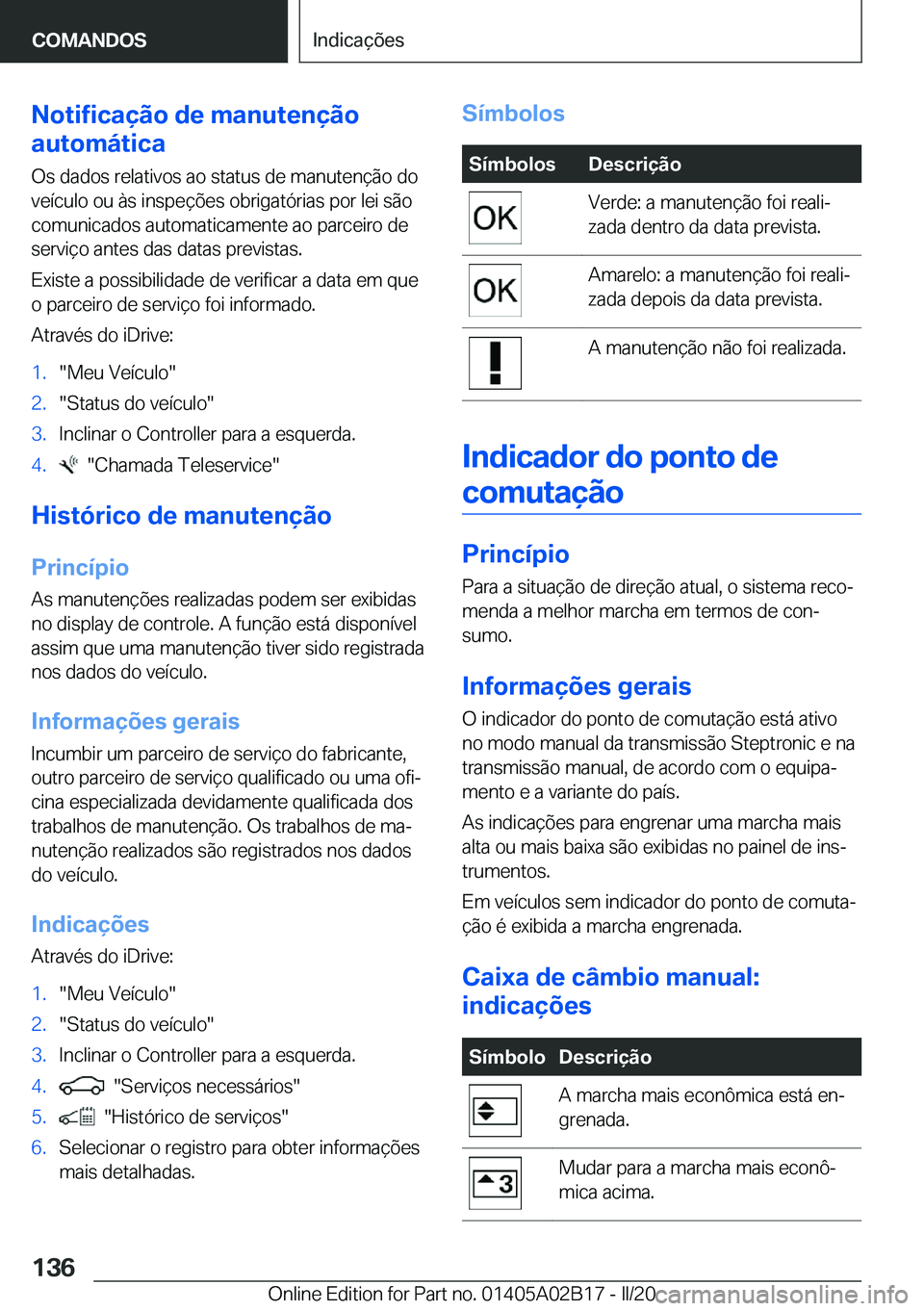 BMW X1 2020  Manual do condutor (in Portuguese) �N�o�t�i�f�i�c�a�