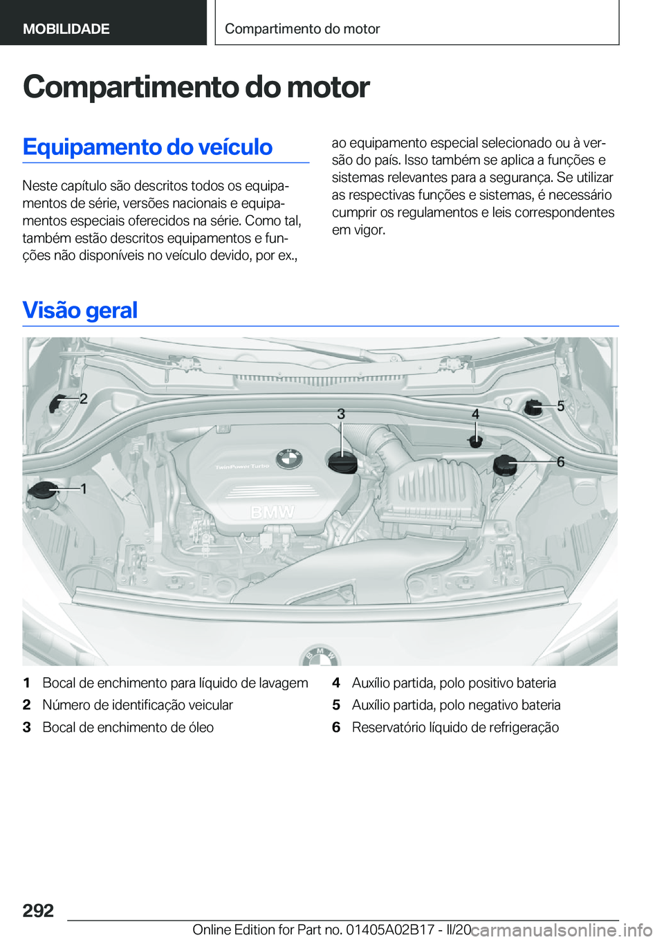 BMW X1 2020  Manual do condutor (in Portuguese) �C�o�m�p�a�r�t�i�m�e�n�t�o��d�o��m�o�t�o�r�E�q�u�i�p�a�m�e�n�t�o��d�o��v�e�