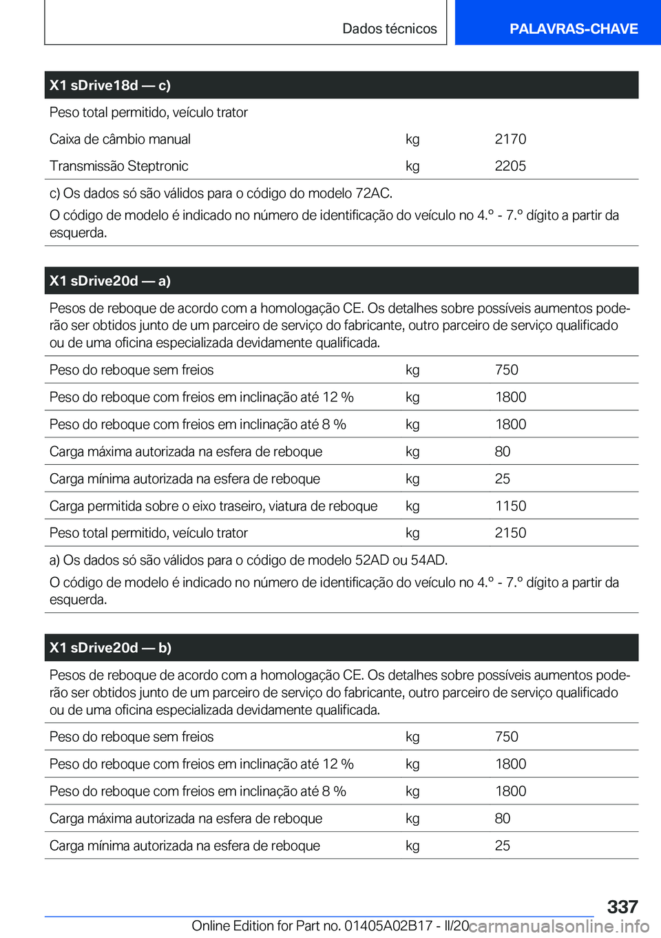 BMW X1 2020  Manual do condutor (in Portuguese) �X�1��s�D�r�i�v�e�1�8�d�n��c�
�P�e�s�o��t�o�t�a�l��p�e�r�m�i�t�i�d�o�,��v�e�