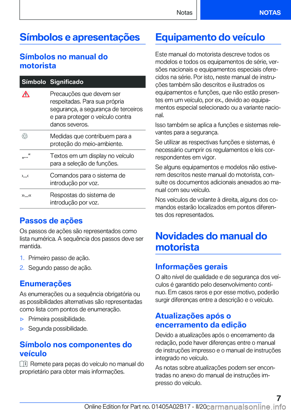 BMW X1 2020  Manual do condutor (in Portuguese) �S�