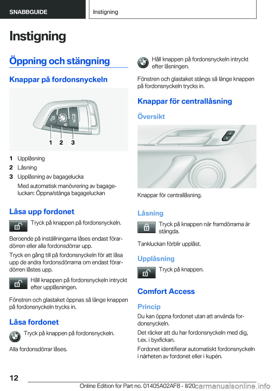 BMW X1 2020  InstruktionsbÖcker (in Swedish) �I�n�s�t�i�g�n�i�n�g�