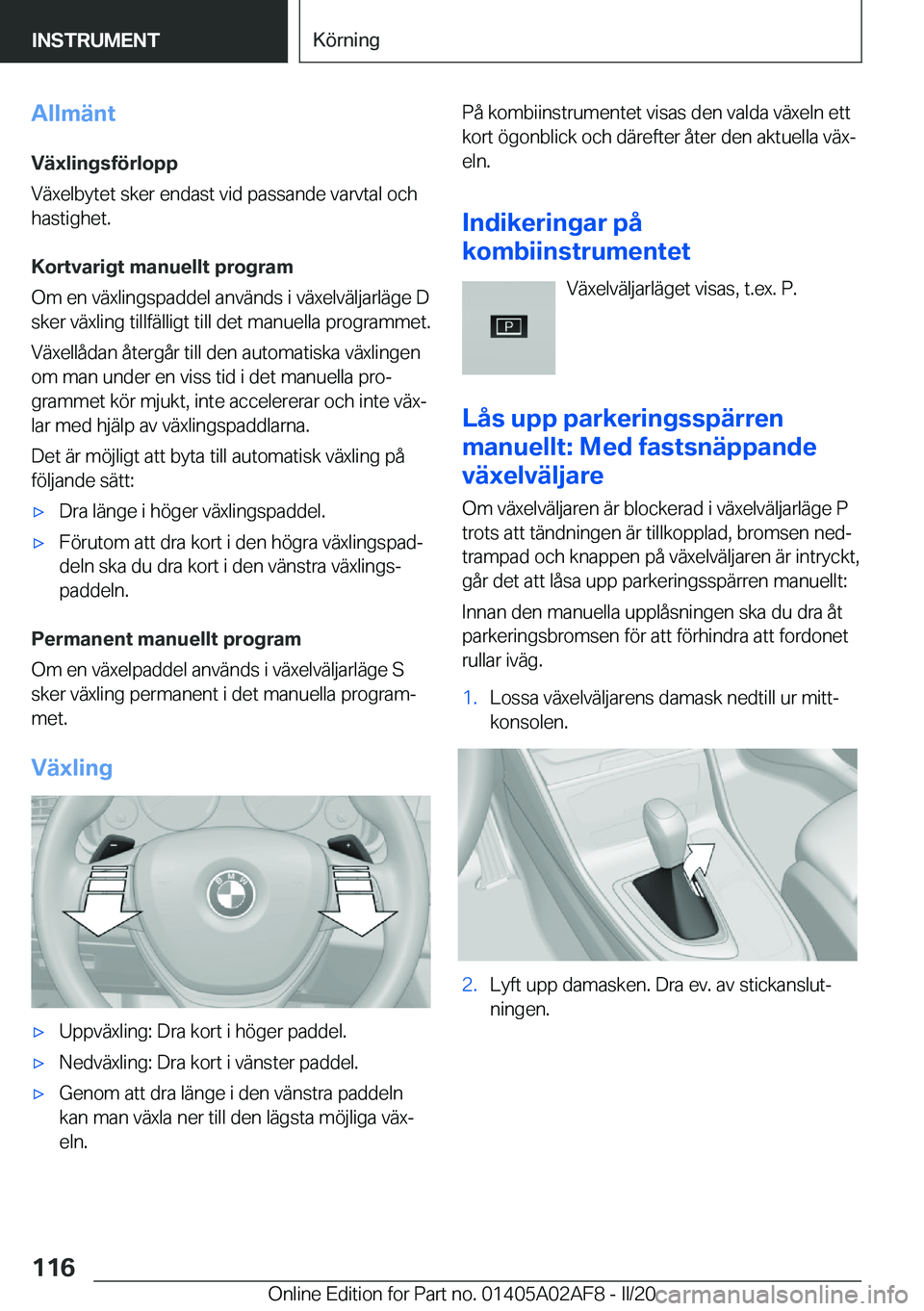 BMW X1 2020  InstruktionsbÖcker (in Swedish) �A�l�l�m�ä�n�t
�V�ä�x�l�i�n�g�s�f�