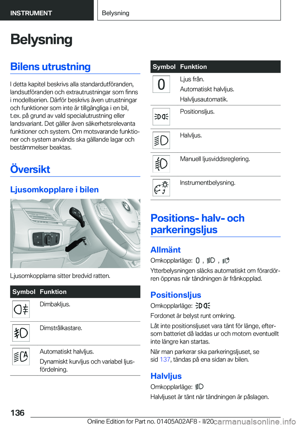 BMW X1 2020  InstruktionsbÖcker (in Swedish) �B�e�l�y�s�n�i�n�g�B�i�l�e�n�s��u�t�r�u�s�t�n�i�n�g
�I��d�e�t�t�a��k�a�p�i�t�e�l��b�e�s�k�r�i�v�s��a�l�l�a��s�t�a�n�d�a�r�d�u�t�f�