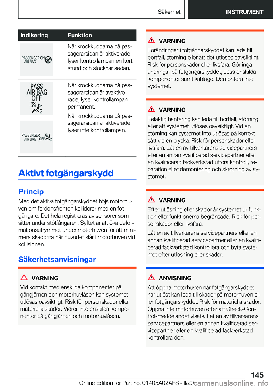 BMW X1 2020  InstruktionsbÖcker (in Swedish) �I�n�d�i�k�e�r�i�n�g�F�u�n�k�t�i�o�n�N�ä�r��k�r�o�c�k�k�u�d�d�a�r�n�a��p�å��p�a�sj
�s�a�g�e�r�a�r�s�i�d�a�n��ä�r��a�k�t�i�v�e�r�a�d�e
�l�y�s�e�r��k�o�n�t�r�o�l�l�a�m�p�a�n��e�n��k�o�r�t
�s