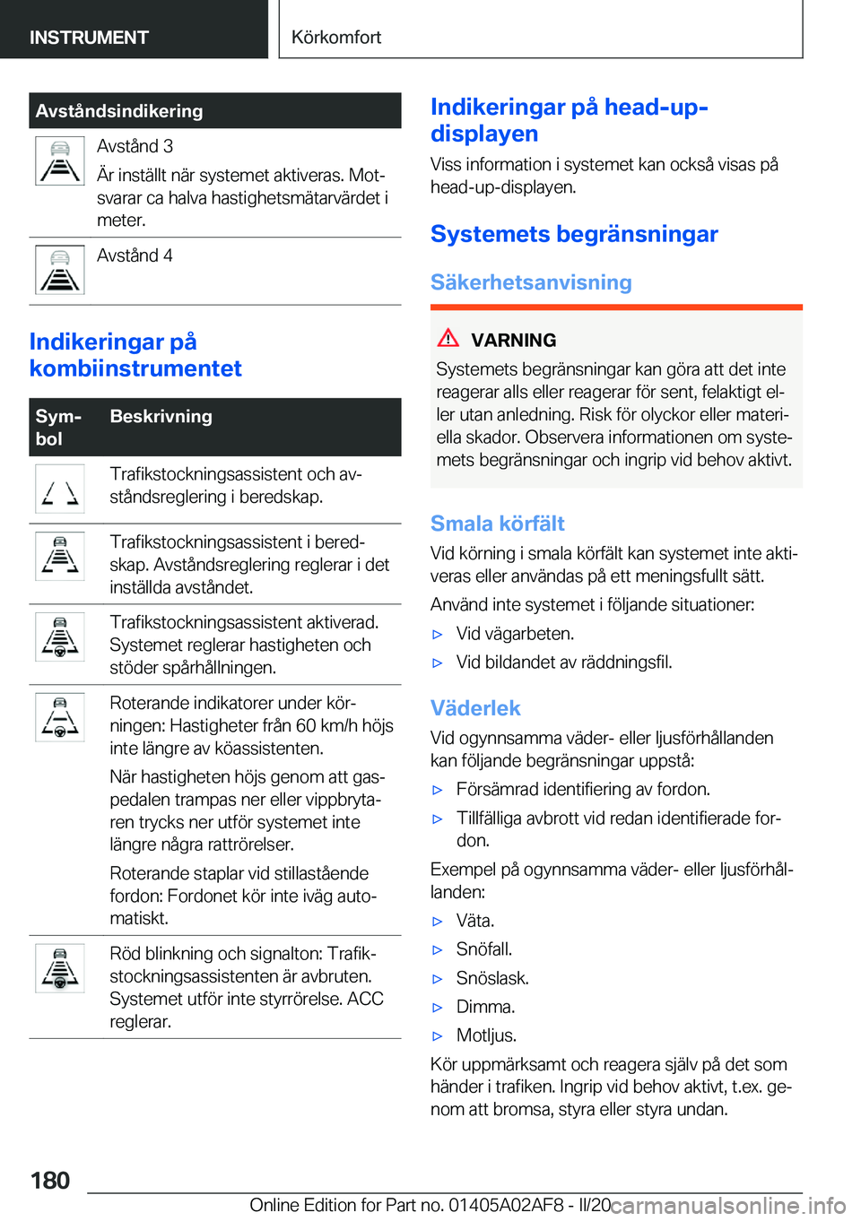 BMW X1 2020  InstruktionsbÖcker (in Swedish) �A�v�s�t�å�n�d�s�i�n�d�i�k�e�r�i�n�g�A�v�s�t�å�n�d��3
�Ä�r��i�n�s�t�ä�l�l�t��n�ä�r��s�y�s�t�e�m�e�t��a�k�t�i�v�e�r�a�s�.��M�o�tj
�s�v�a�r�a�r��c�a��h�a�l�v�a��h�a�s�t�i�g�h�e�t�s�m�ä�t