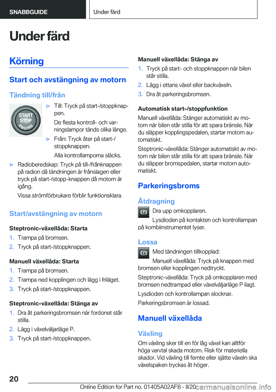 BMW X1 2020  InstruktionsbÖcker (in Swedish) �U�n�d�e�r��f�ä�r�d�K�