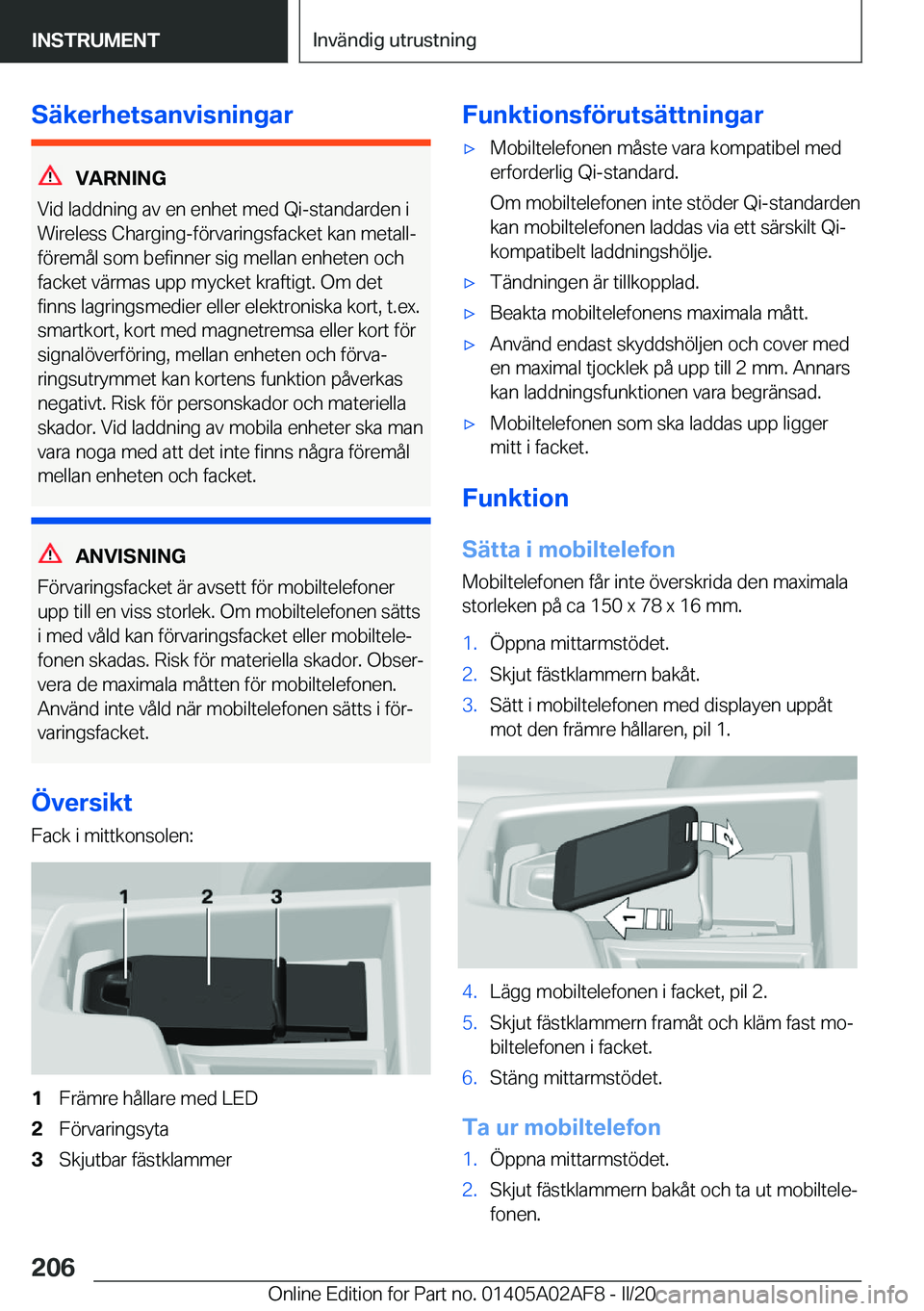 BMW X1 2020  InstruktionsbÖcker (in Swedish) �S�ä�k�e�r�h�e�t�s�a�n�v�i�s�n�i�n�g�a�r
�V�A�R�N�I�N�G
�V�i�d��l�a�d�d�n�i�n�g��a�v��e�n��e�n�h�e�t��m�e�d��Q�i�-�s�t�a�n�d�a�r�d�e�n��i
�W�i�r�e�l�e�s�s��C�h�a�r�g�i�n�g�-�f�