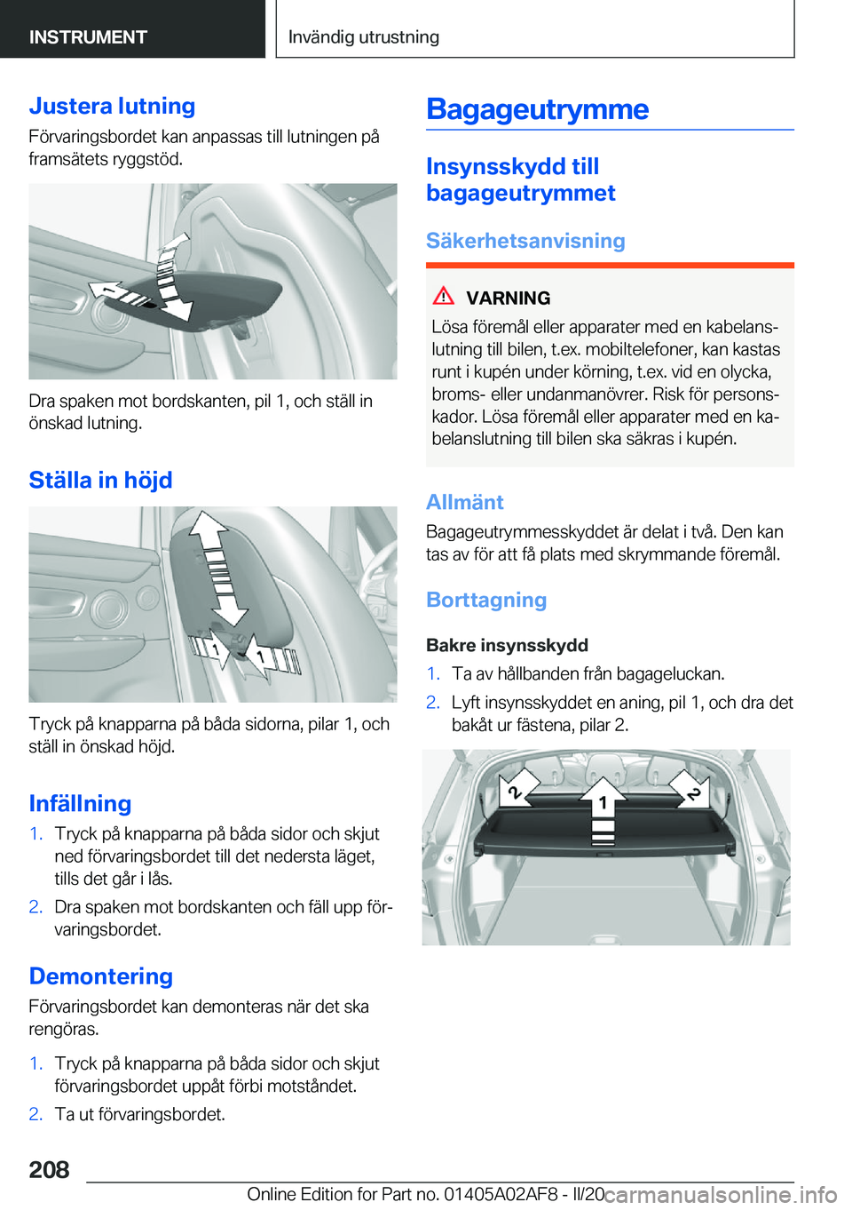BMW X1 2020  InstruktionsbÖcker (in Swedish) �J�u�s�t�e�r�a��l�u�t�n�i�n�g
�F�