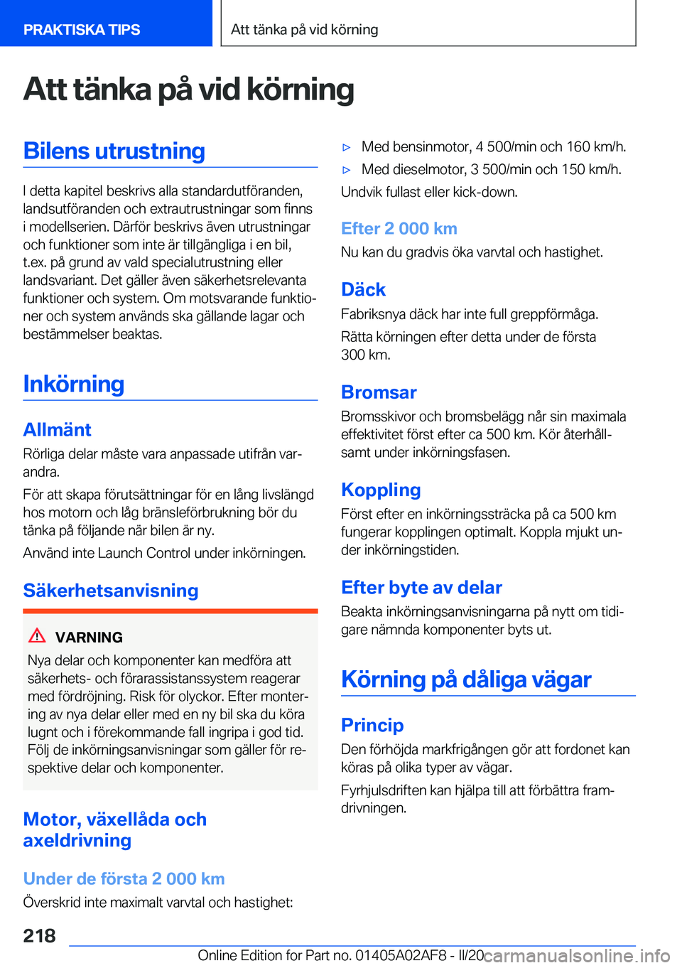 BMW X1 2020  InstruktionsbÖcker (in Swedish) �A�t�t��t�ä�n�k�a��p�å��v�i�d��k�