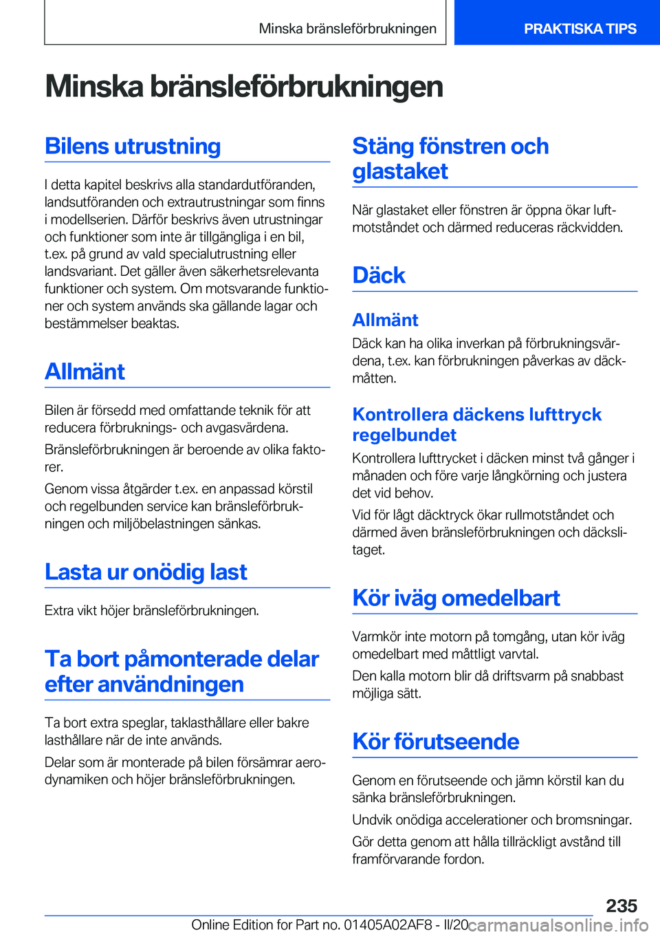 BMW X1 2020  InstruktionsbÖcker (in Swedish) �M�i�n�s�k�a��b�r�ä�n�s�l�e�f�