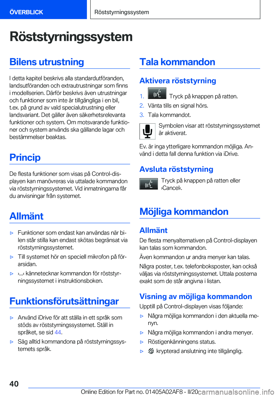 BMW X1 2020  InstruktionsbÖcker (in Swedish) �R�