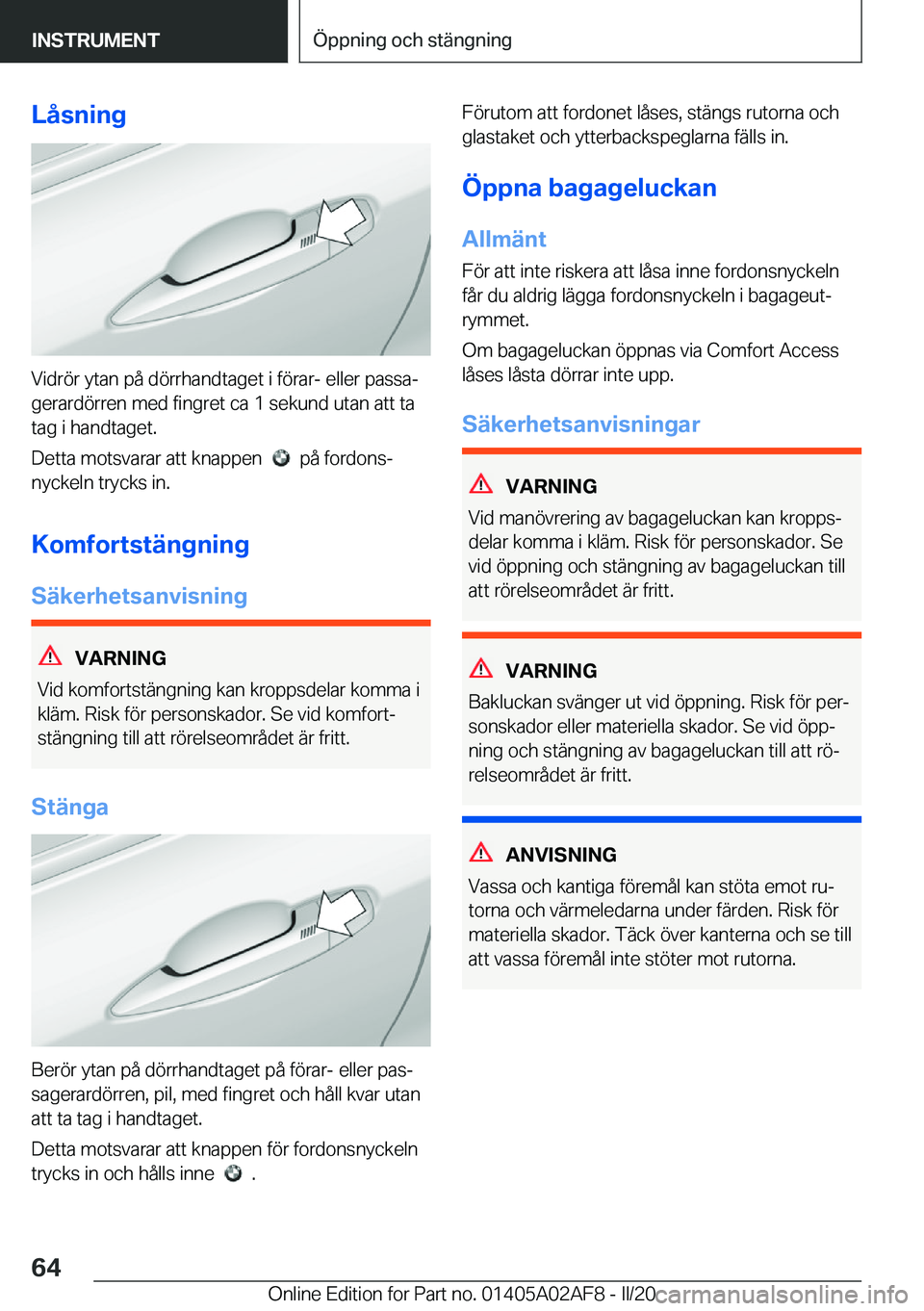 BMW X1 2020  InstruktionsbÖcker (in Swedish) �L�å�s�n�i�n�g
�V�i�d�r�