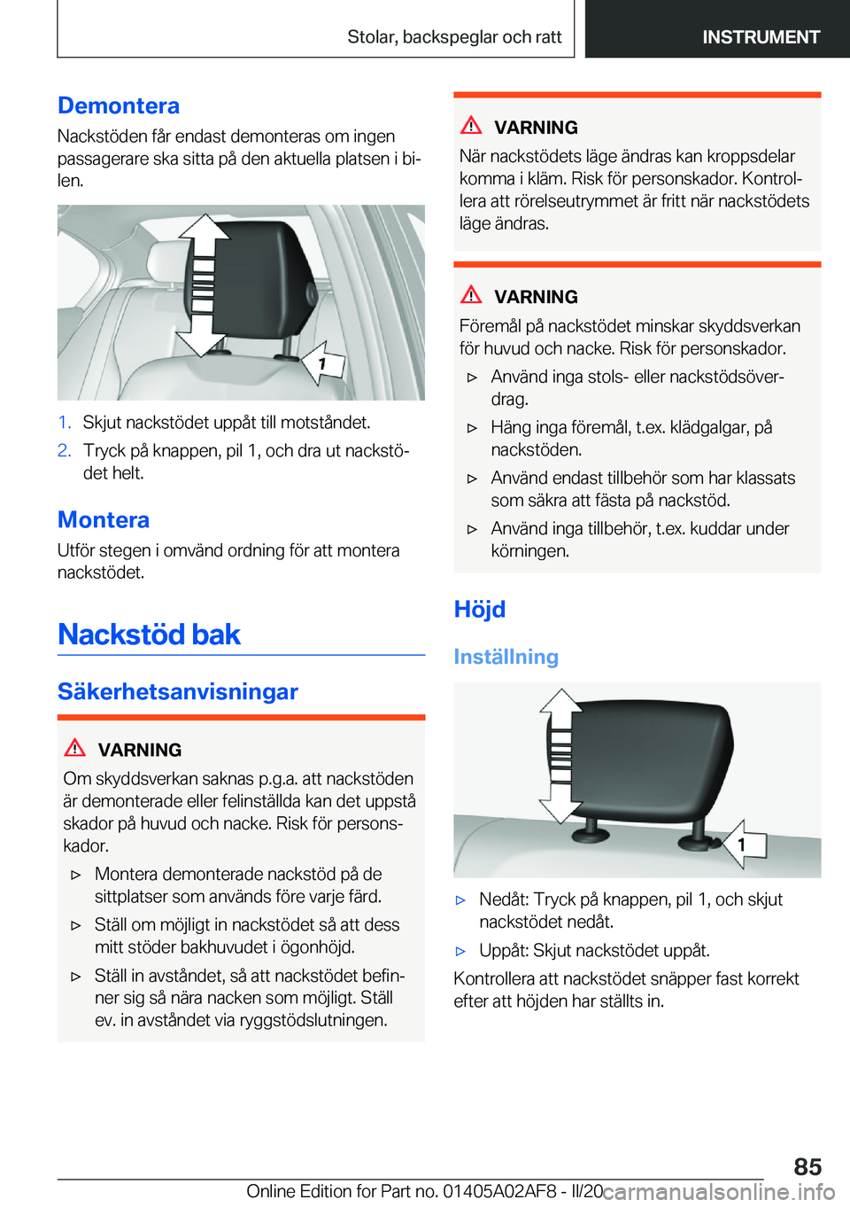 BMW X1 2020  InstruktionsbÖcker (in Swedish) �D�e�m�o�n�t�e�r�a
�N�a�c�k�s�t�
