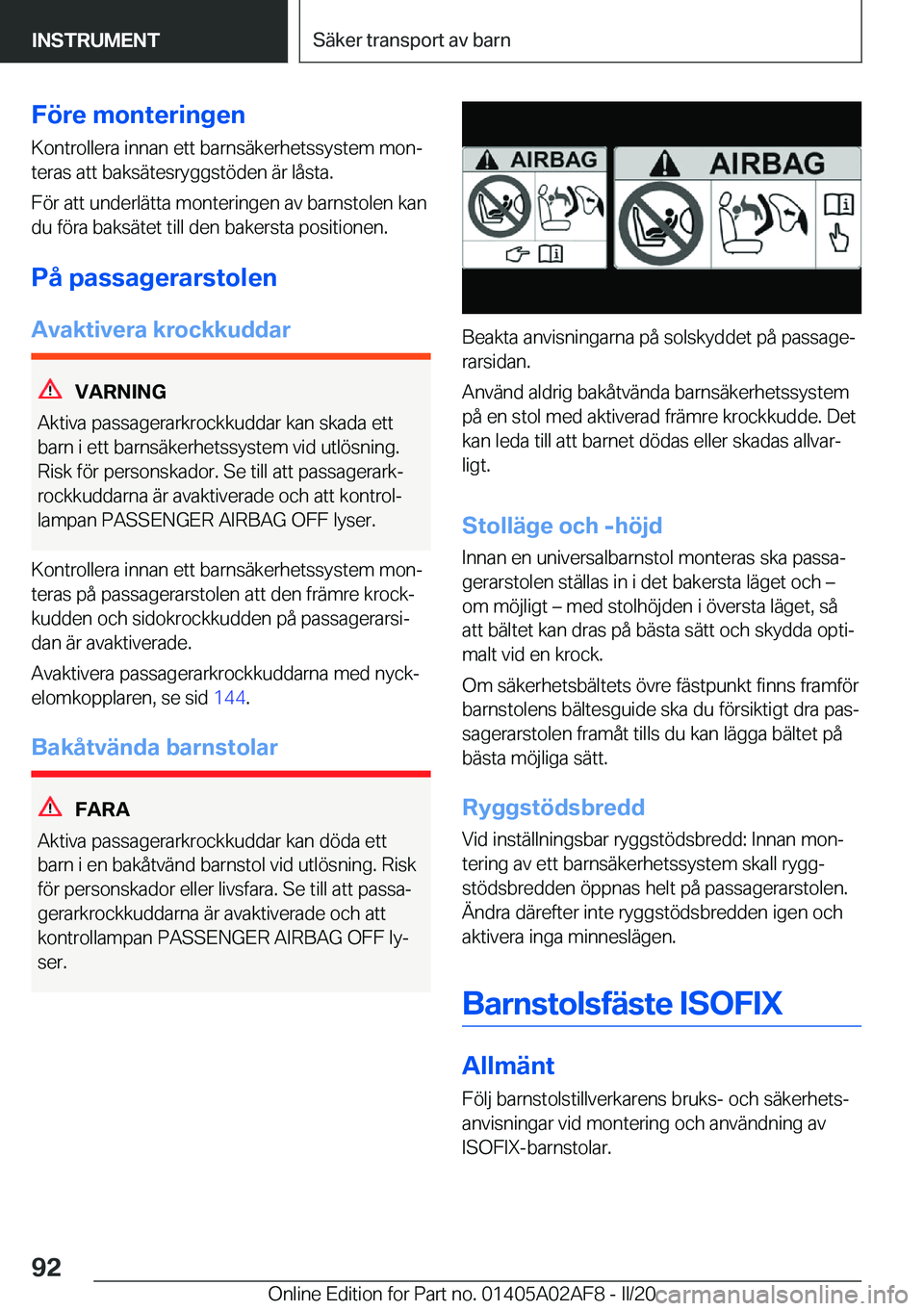 BMW X1 2020  InstruktionsbÖcker (in Swedish) �F�