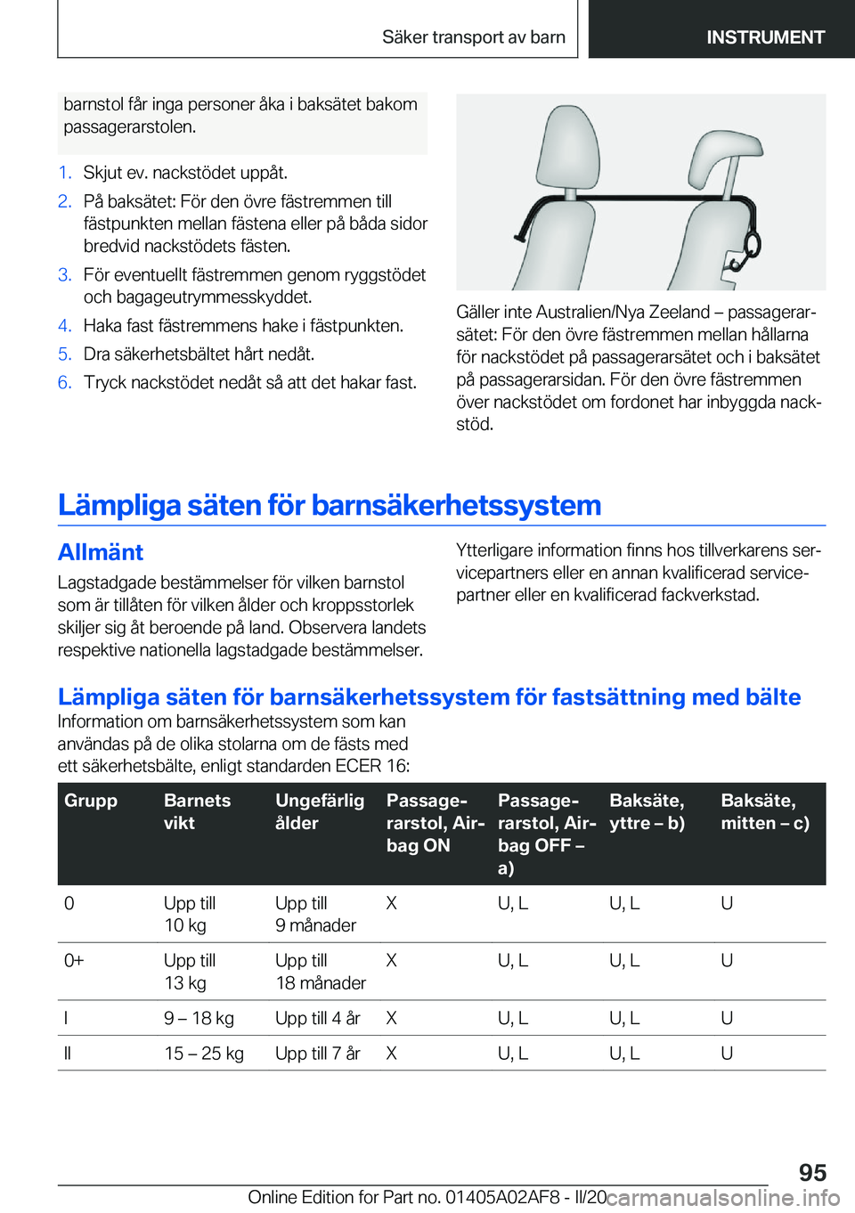 BMW X1 2020  InstruktionsbÖcker (in Swedish) �b�a�r�n�s�t�o�l��f�å�r��i�n�g�a��p�e�r�s�o�n�e�r��å�k�a��i��b�a�k�s�ä�t�e�t��b�a�k�o�m�p�a�s�s�a�g�e�r�a�r�s�t�o�l�e�n�.�1�.�S�k�j�u�t��e�v�.��n�a�c�k�s�t�