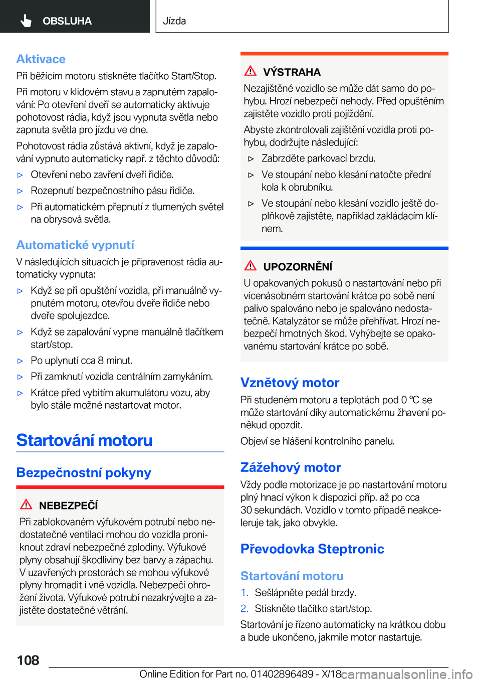 BMW X1 2019  Návod na použití (in Czech) �A�k�t�i�v�a�c�e�P�i��b�
