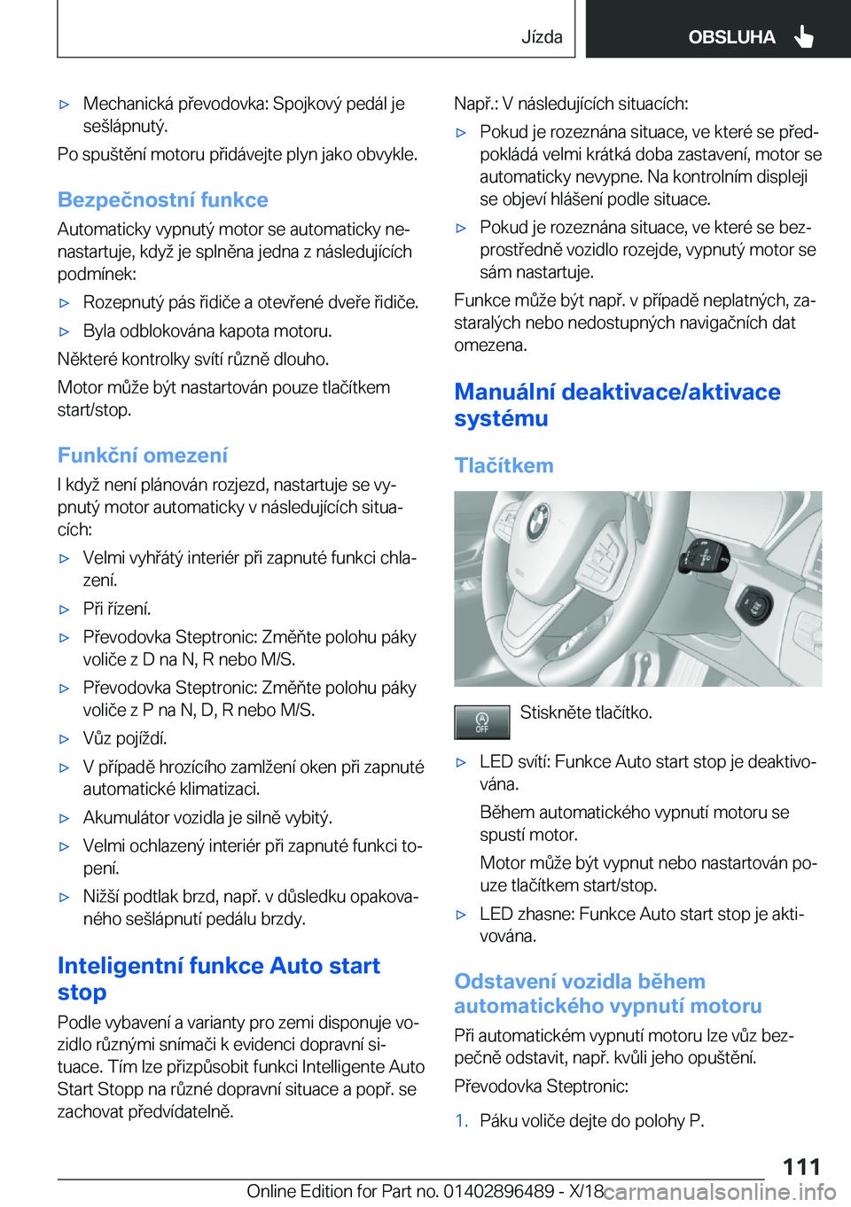 BMW X1 2019  Návod na použití (in Czech) x�M�e�c�h�a�n�i�c�k�
