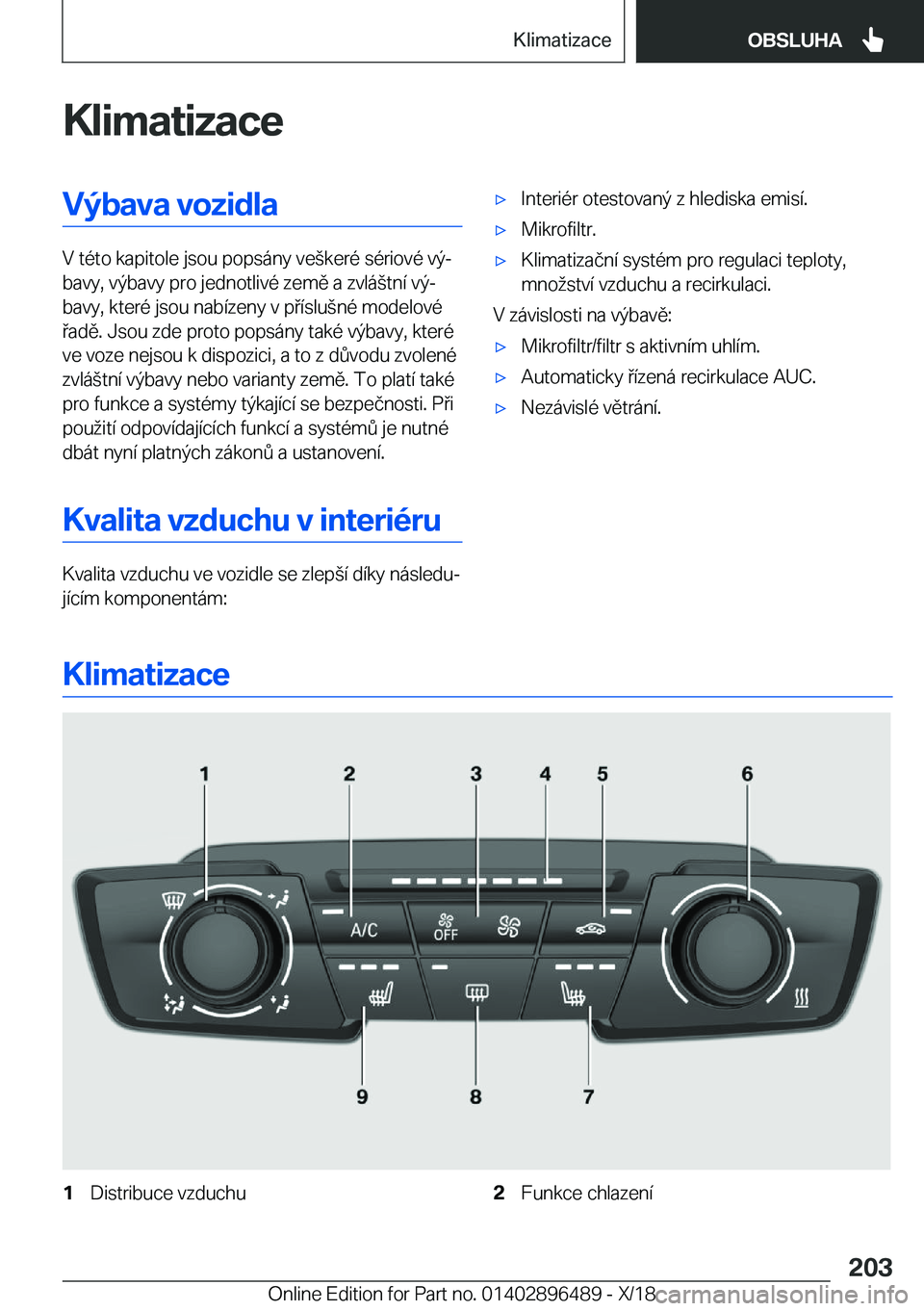 BMW X1 2019  Návod na použití (in Czech) �K�l�i�m�a�t�i�z�a�c�e�V�