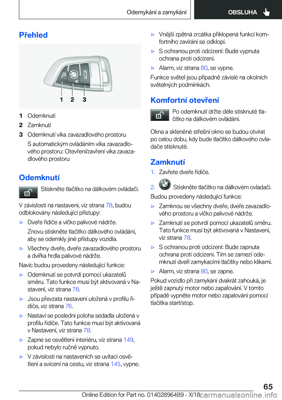 BMW X1 2019  Návod na použití (in Czech) �P�e�h�l�e�d�1�O�d�e�m�k�n�u�t�