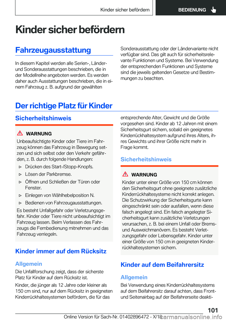BMW X1 2019  Betriebsanleitungen (in German) �K�i�n�d�e�r��s�i�c�h�e�r��b�e�f�