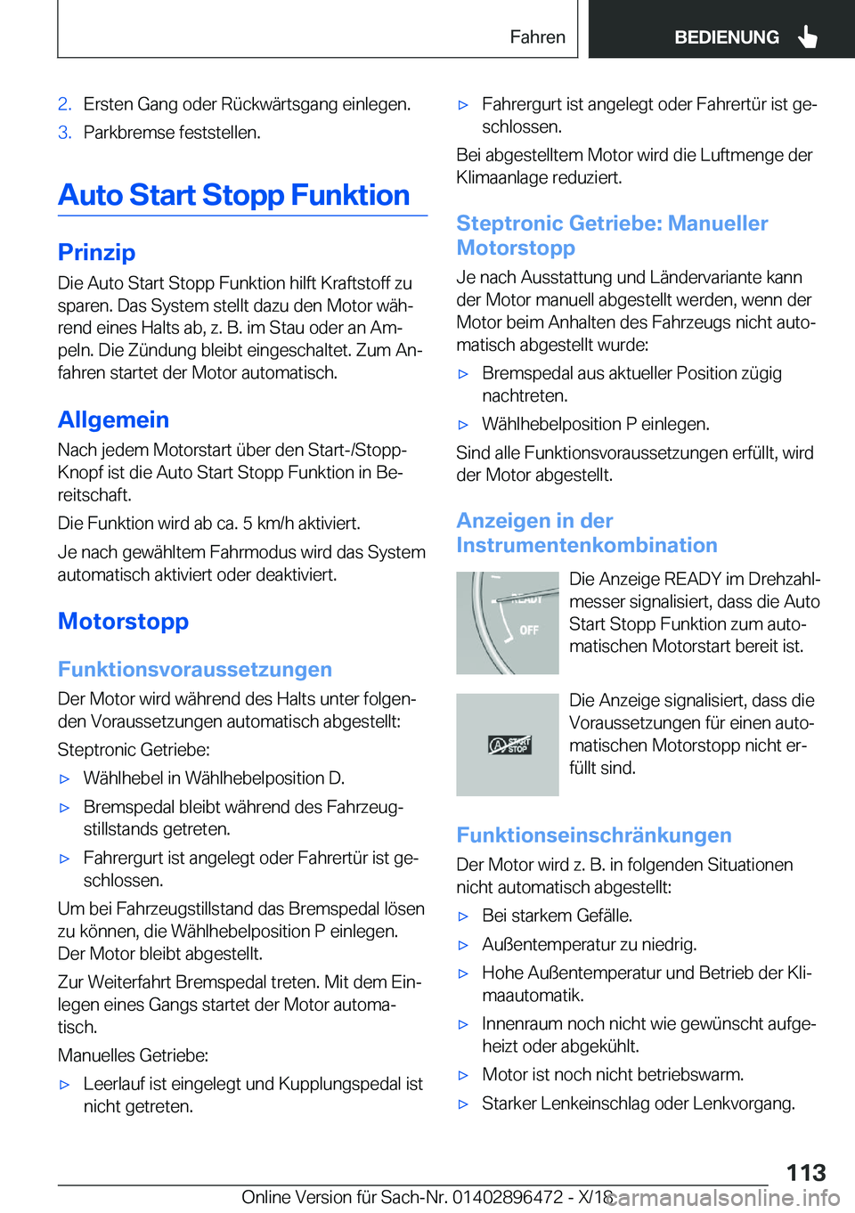 BMW X1 2019  Betriebsanleitungen (in German) �2�.�E�r�s�t�e�n��G�a�n�g��o�d�e�r��R�