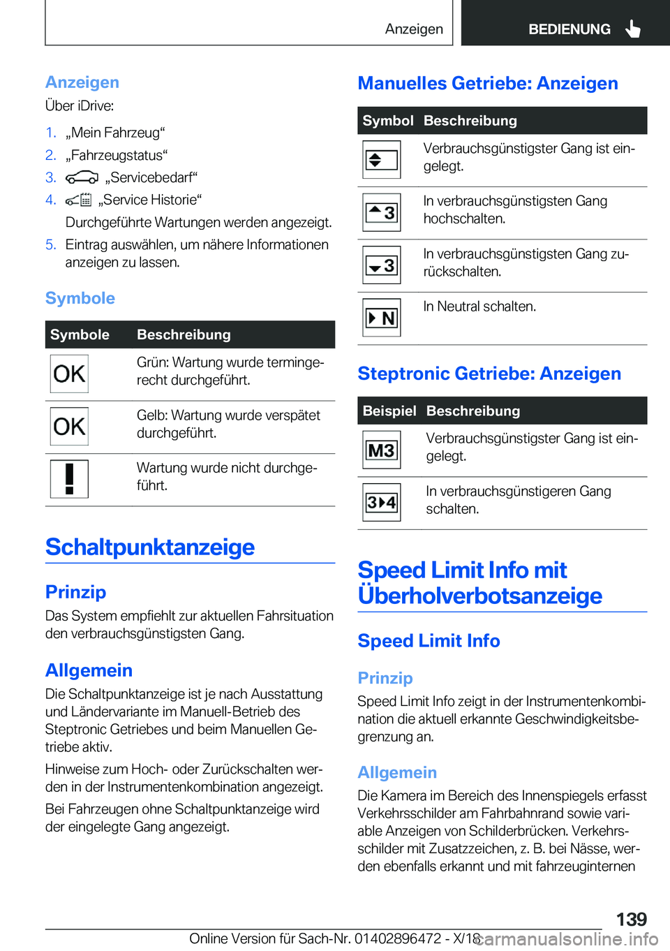 BMW X1 2019  Betriebsanleitungen (in German) �A�n�z�e�i�g�e�n�