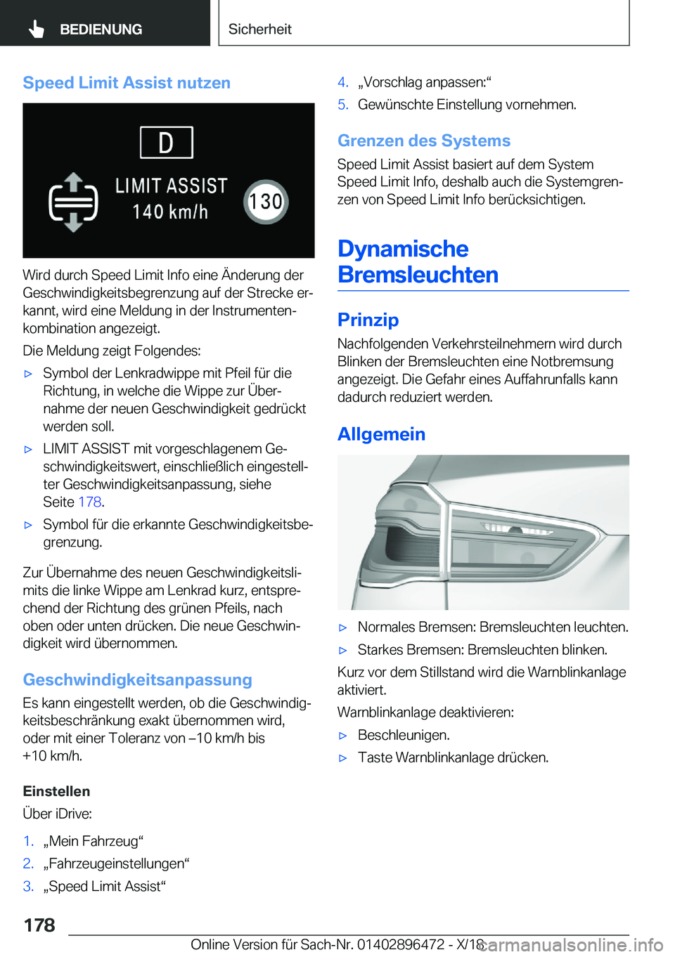 BMW X1 2019  Betriebsanleitungen (in German) �S�p�e�e�d��L�i�m�i�t��A�s�s�i�s�t��n�u�t�z�e�n
�W�i�r�d��d�u�r�c�h��S�p�e�e�d��L�i�m�i�t��I�n�f�o��e�i�n�e��
