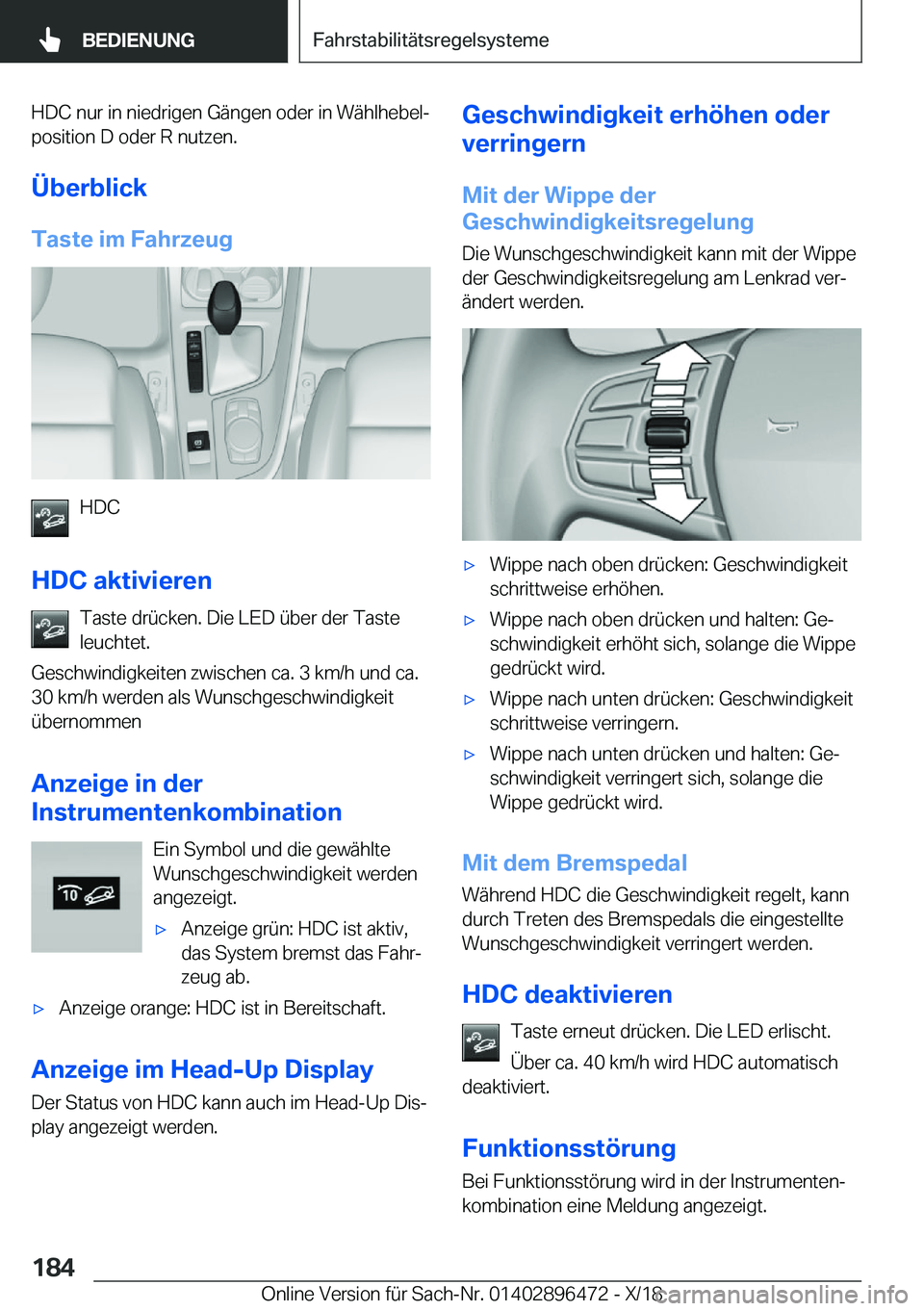 BMW X1 2019  Betriebsanleitungen (in German) �H�D�C��n�u�r��i�n��n�i�e�d�r�i�g�e�n��G�