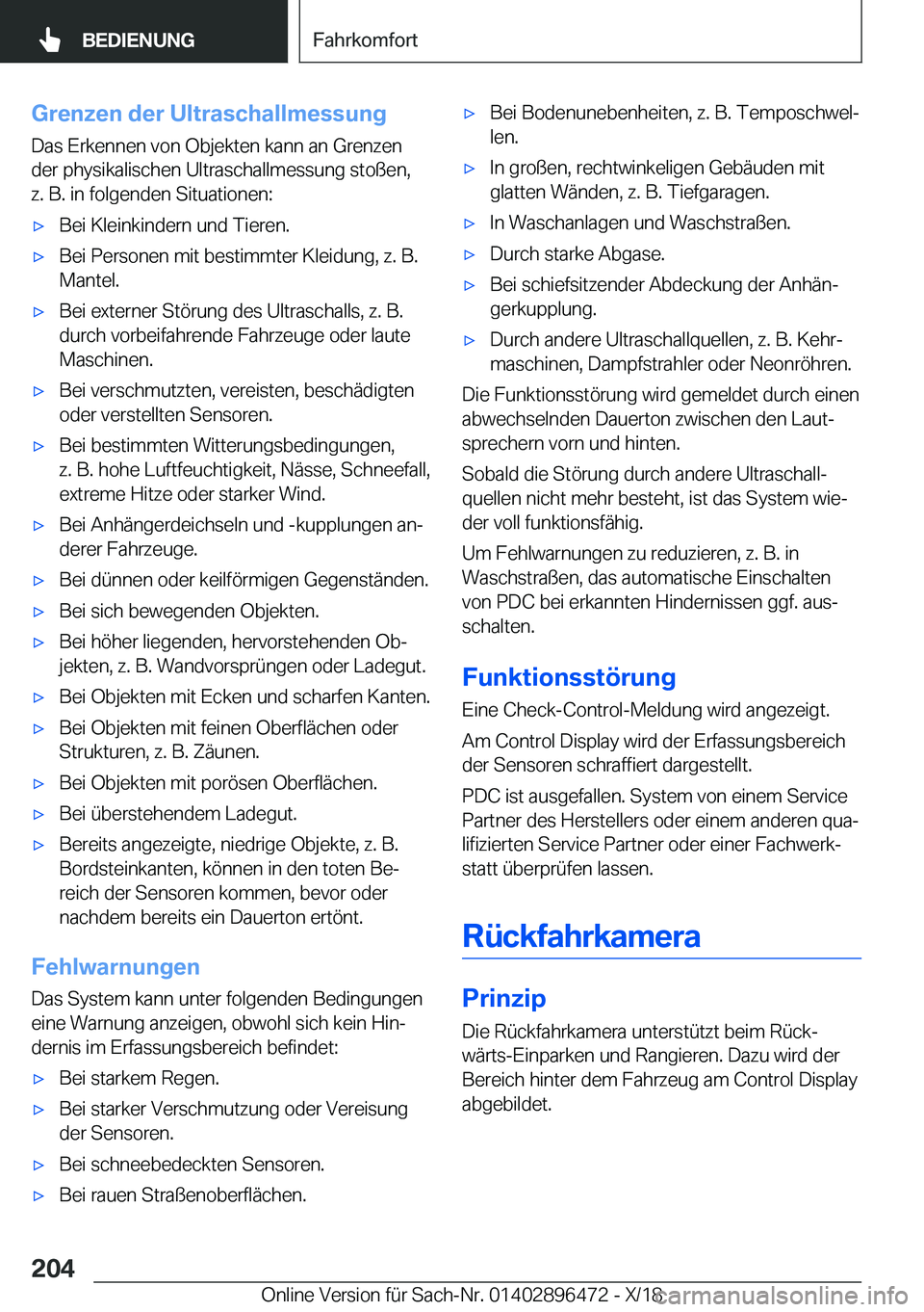 BMW X1 2019  Betriebsanleitungen (in German) �G�r�e�n�z�e�n��d�e�r��U�l�t�r�a�s�c�h�a�l�l�m�e�s�s�u�n�g
�D�a�s��E�r�k�e�n�n�e�n��v�o�n��O�b�j�e�k�t�e�n��k�a�n�n��a�n��G�r�e�n�z�e�n
�d�e�r��p�h�y�s�i�k�a�l�i�s�c�h�e�n��U�l�t�r�a�s�c�h�a