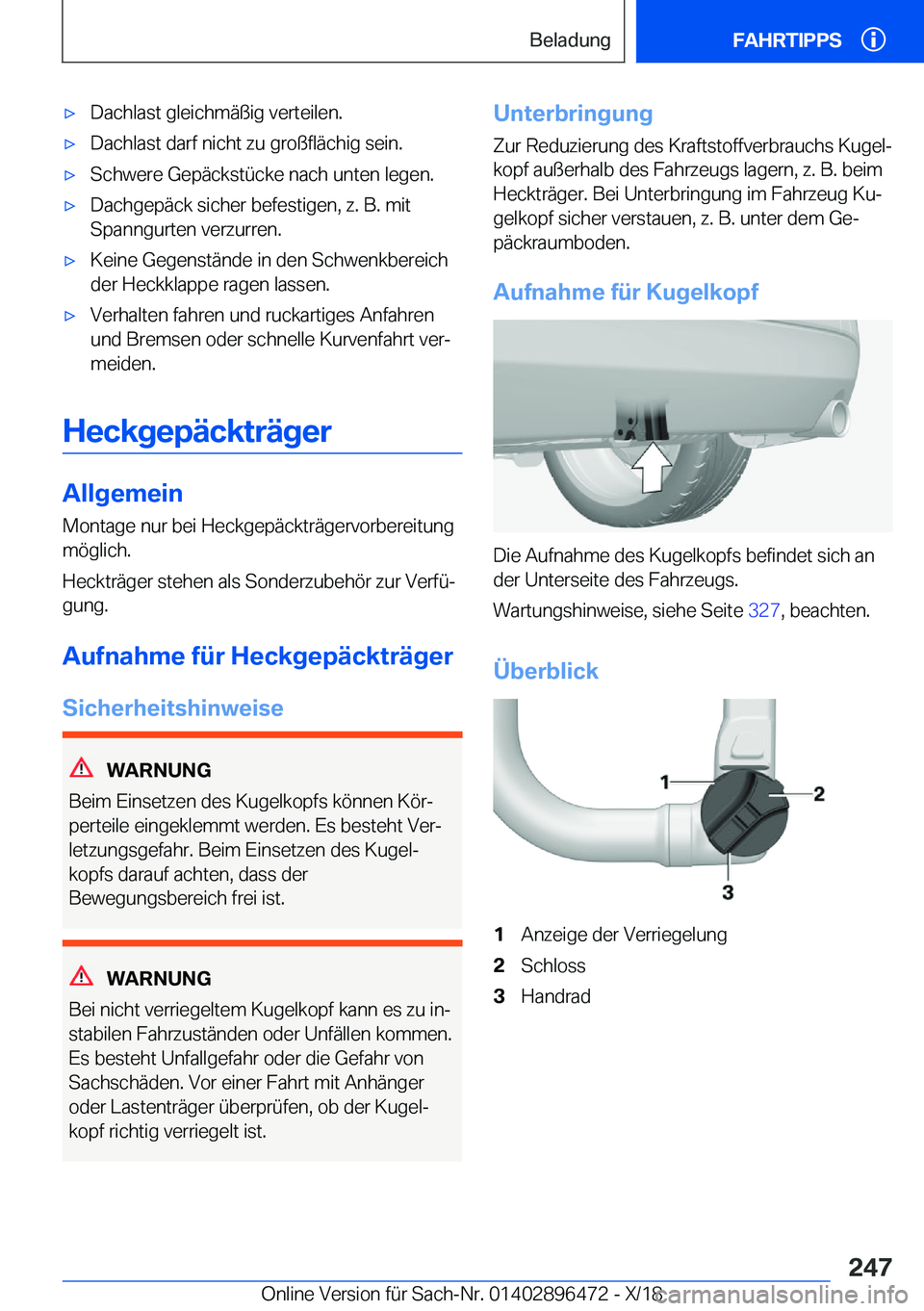 BMW X1 2019  Betriebsanleitungen (in German) x�D�a�c�h�l�a�s�t��g�l�e�i�c�h�m�