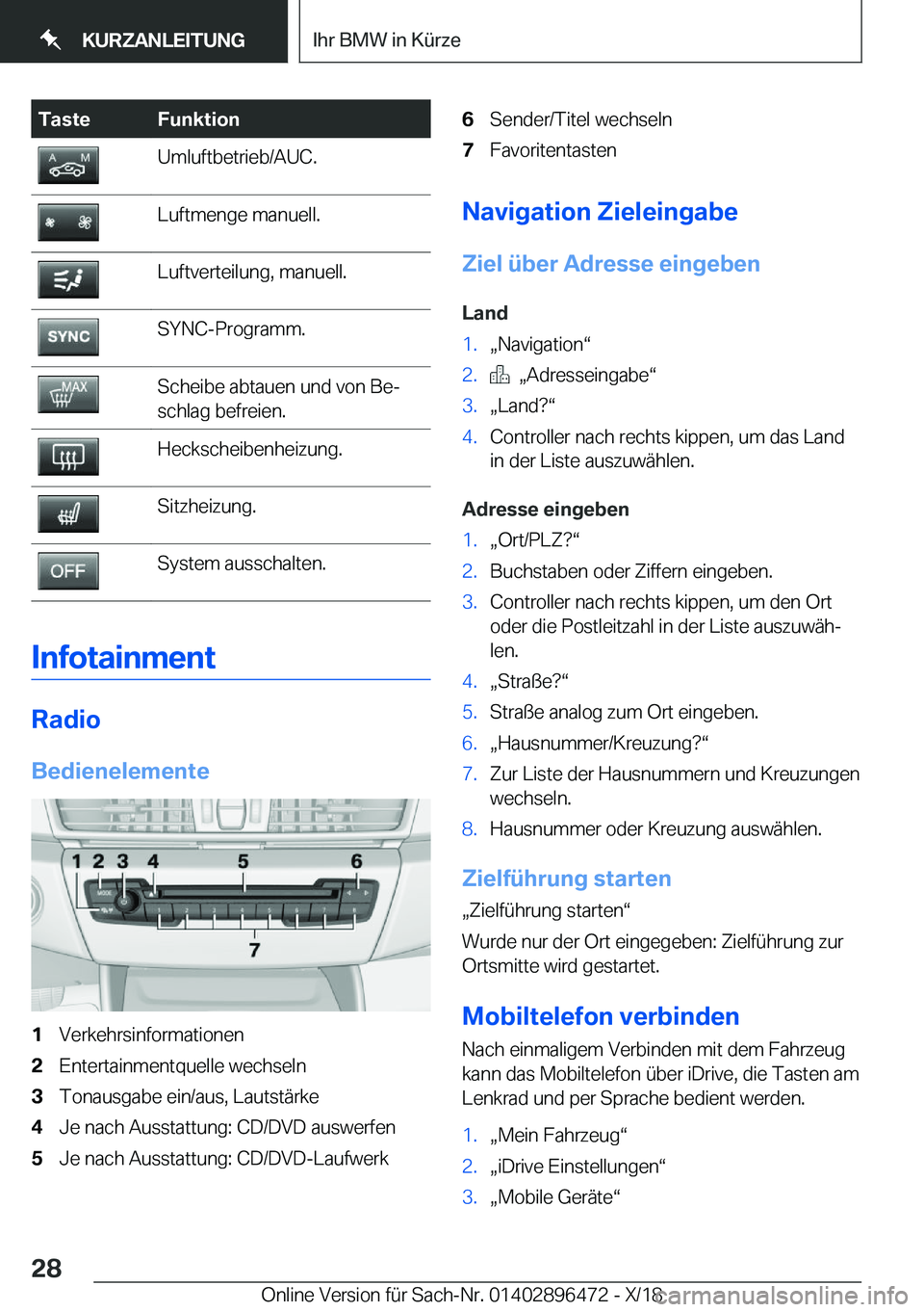 BMW X1 2019  Betriebsanleitungen (in German) �T�a�s�t�e�F�u�n�k�t�i�o�n�U�m�l�u�f�t�b�e�t�r�i�e�b�/�A�U�C�.�L�u�f�t�m�e�n�g�e��m�a�n�u�e�l�l�.�L�u�f�t�v�e�r�t�e�i�l�u�n�g�,��m�a�n�u�e�l�l�.�S�Y�N�C�-�P�r�o�g�r�a�m�m�.�S�c�h�e�i�b�e��a�b�t�a�u