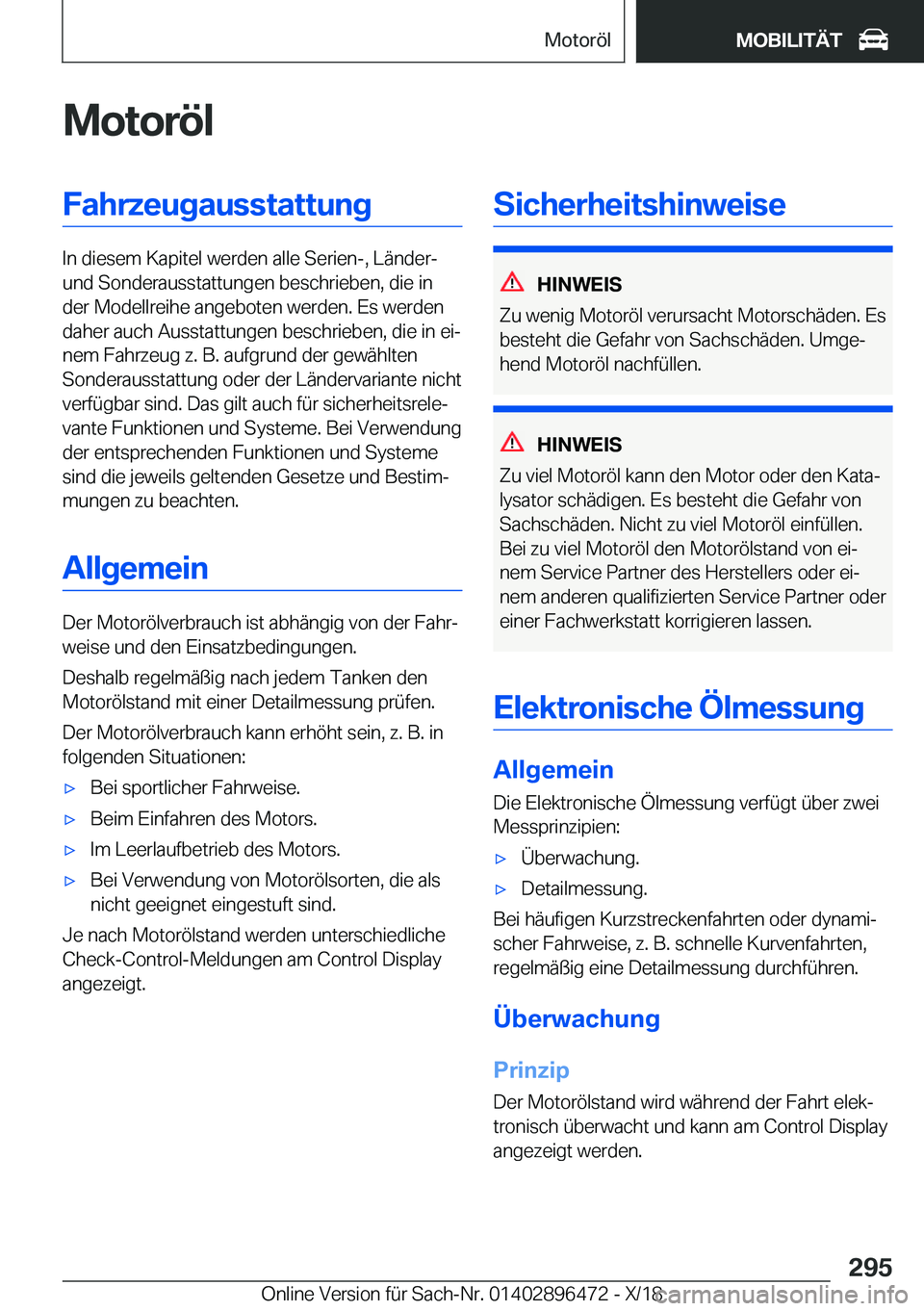 BMW X1 2019  Betriebsanleitungen (in German) �M�o�t�o�r�