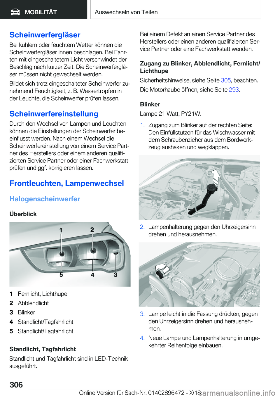 BMW X1 2019  Betriebsanleitungen (in German) �S�c�h�e�i�n�w�e�r�f�e�r�g�l�