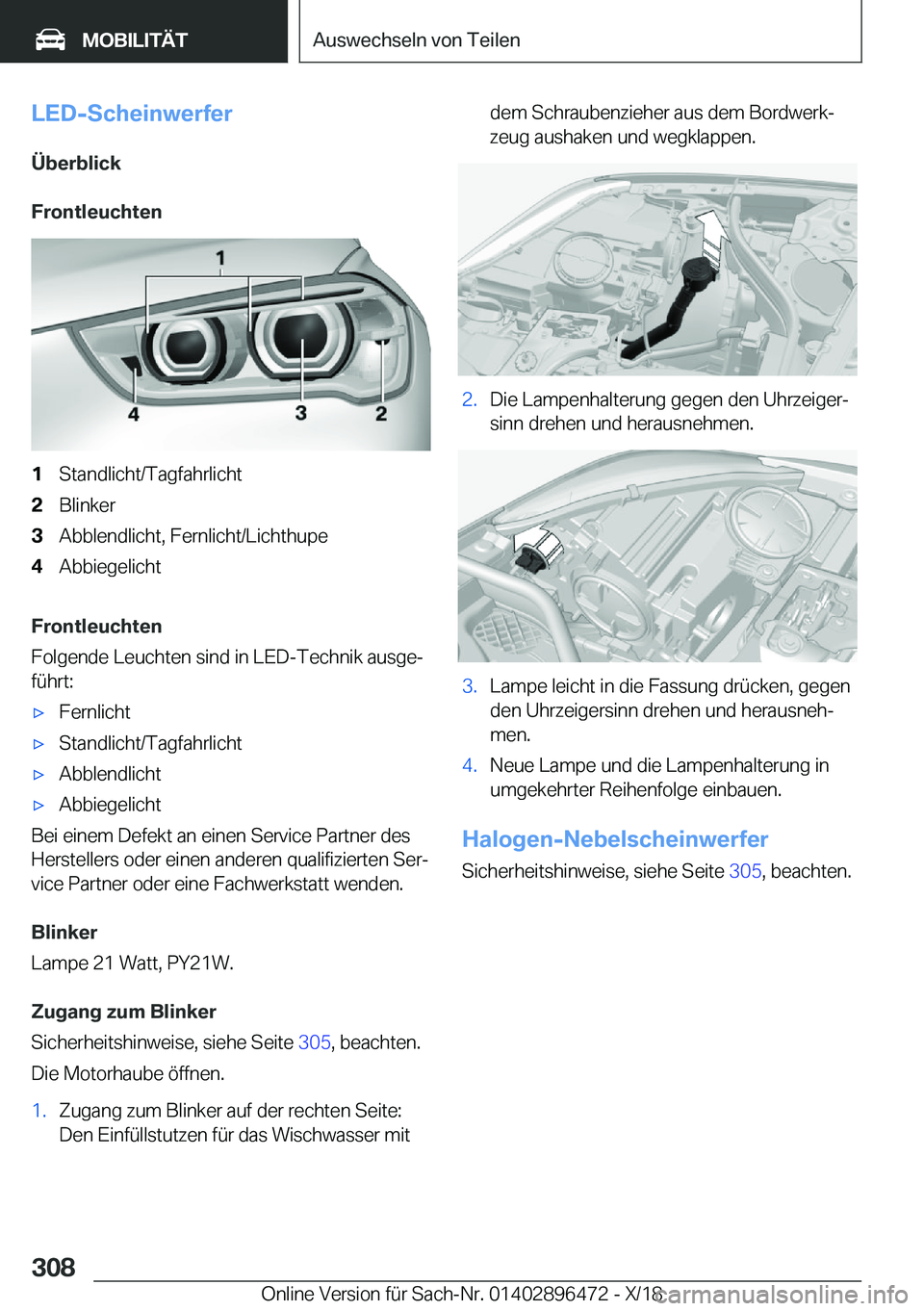 BMW X1 2019  Betriebsanleitungen (in German) �L�E�D�-�S�c�h�e�i�n�w�e�r�f�e�r�