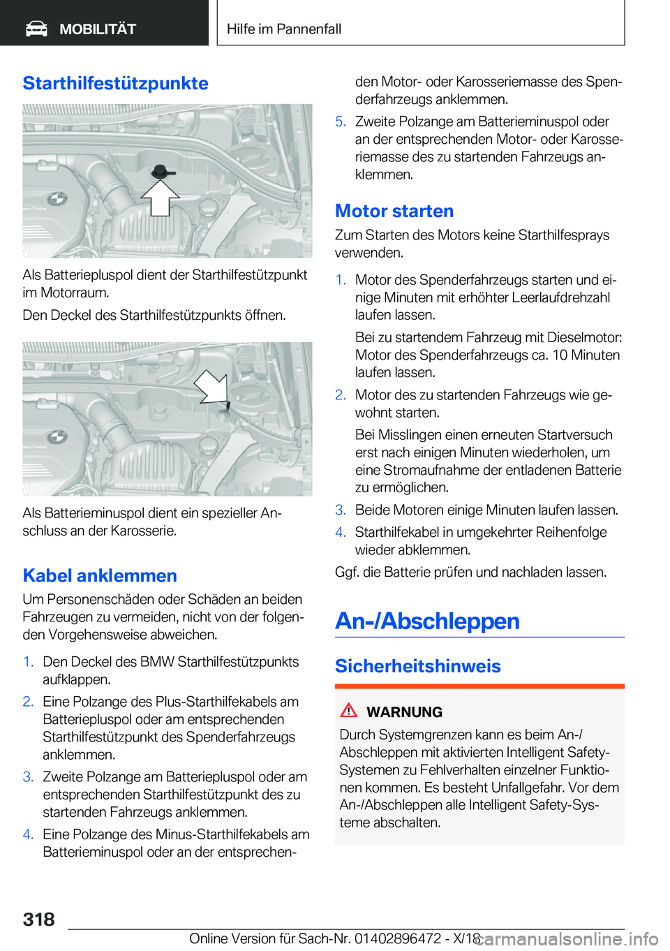 BMW X1 2019  Betriebsanleitungen (in German) �S�t�a�r�t�h�i�l�f�e�s�t�
