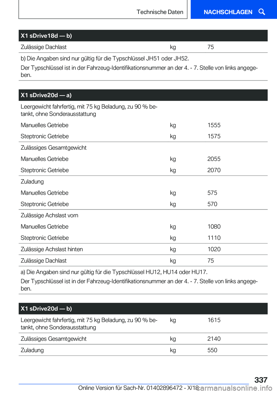 BMW X1 2019  Betriebsanleitungen (in German) �X�1��s�D�r�i�v�e�1�8�d�n��b�
�Z�u�l�